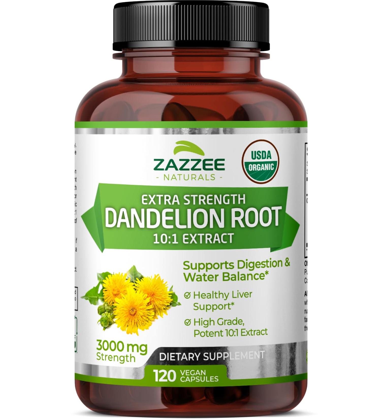 Zazzee USDA Organic Dandelion Root 10:1 Extract - 3000mg Strength 120 Vegetarian Capsules Non-GMO All-Natural 4 Month Supply - Buy Online on GoSupps.com