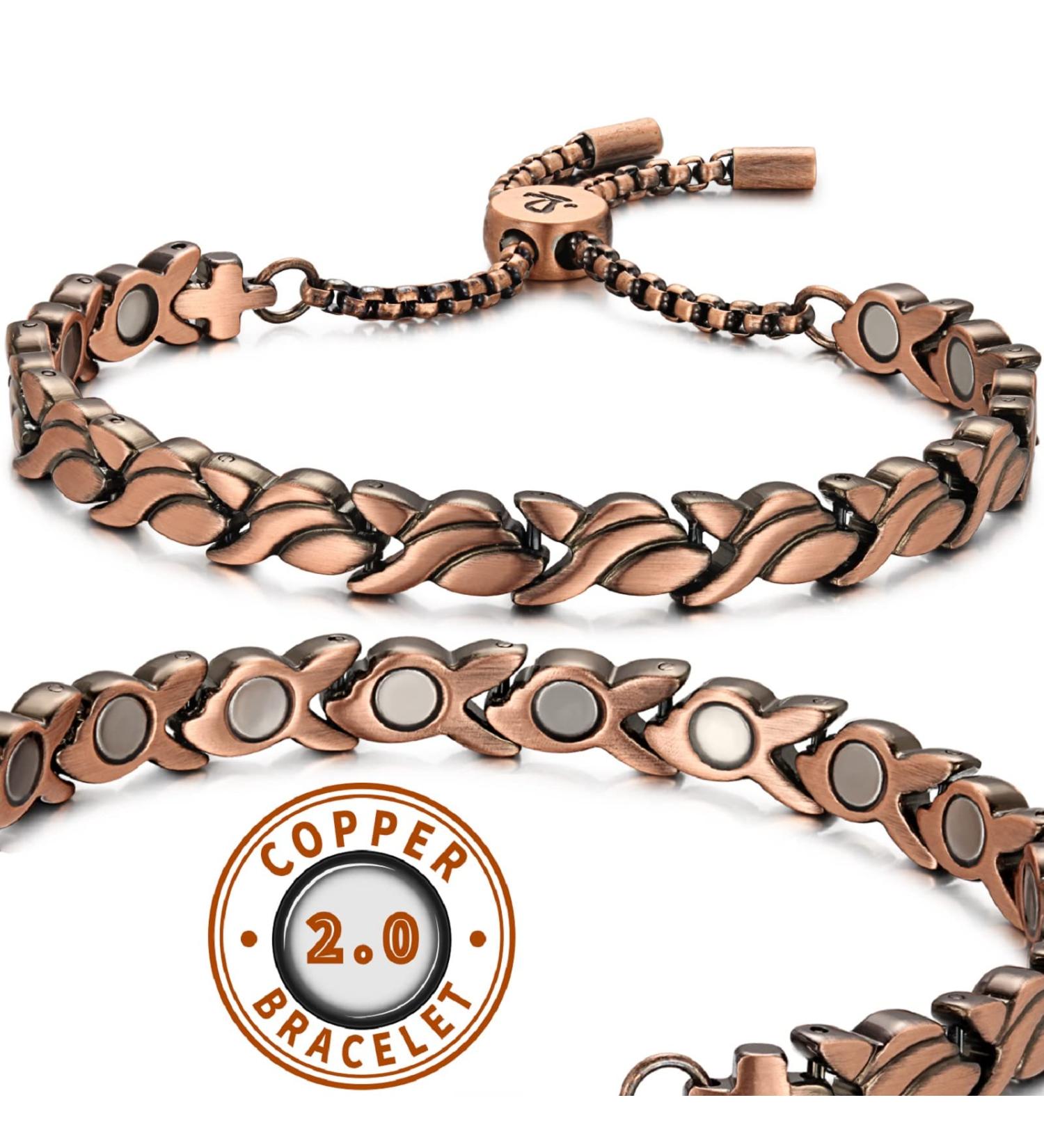 RainSo Petal-Style Copper Magnetic Therapy Bracelet for Arthritis Relief - Adjustable Length & Exclusive Packaging - Buy Online on GoSupps.com