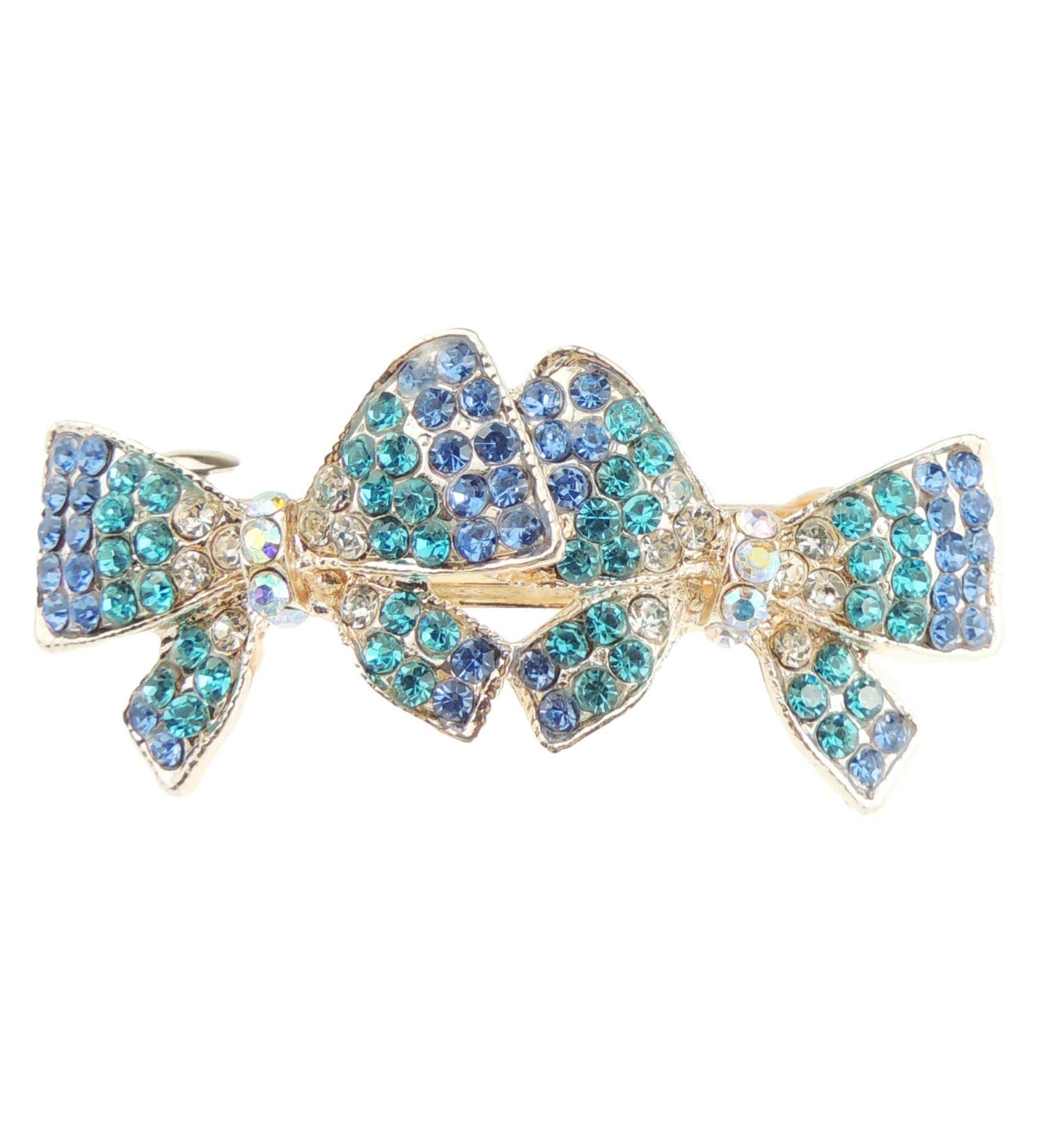 Sparkly Womens Girls Crystal Rhinestone Diamante Wedding Bridal Party Evening Ponytail Fine Hair Accessories Occasion Barrette Hairpin Grip French Metal Spring Clip Butterfly Gold Tone (Turquoise)