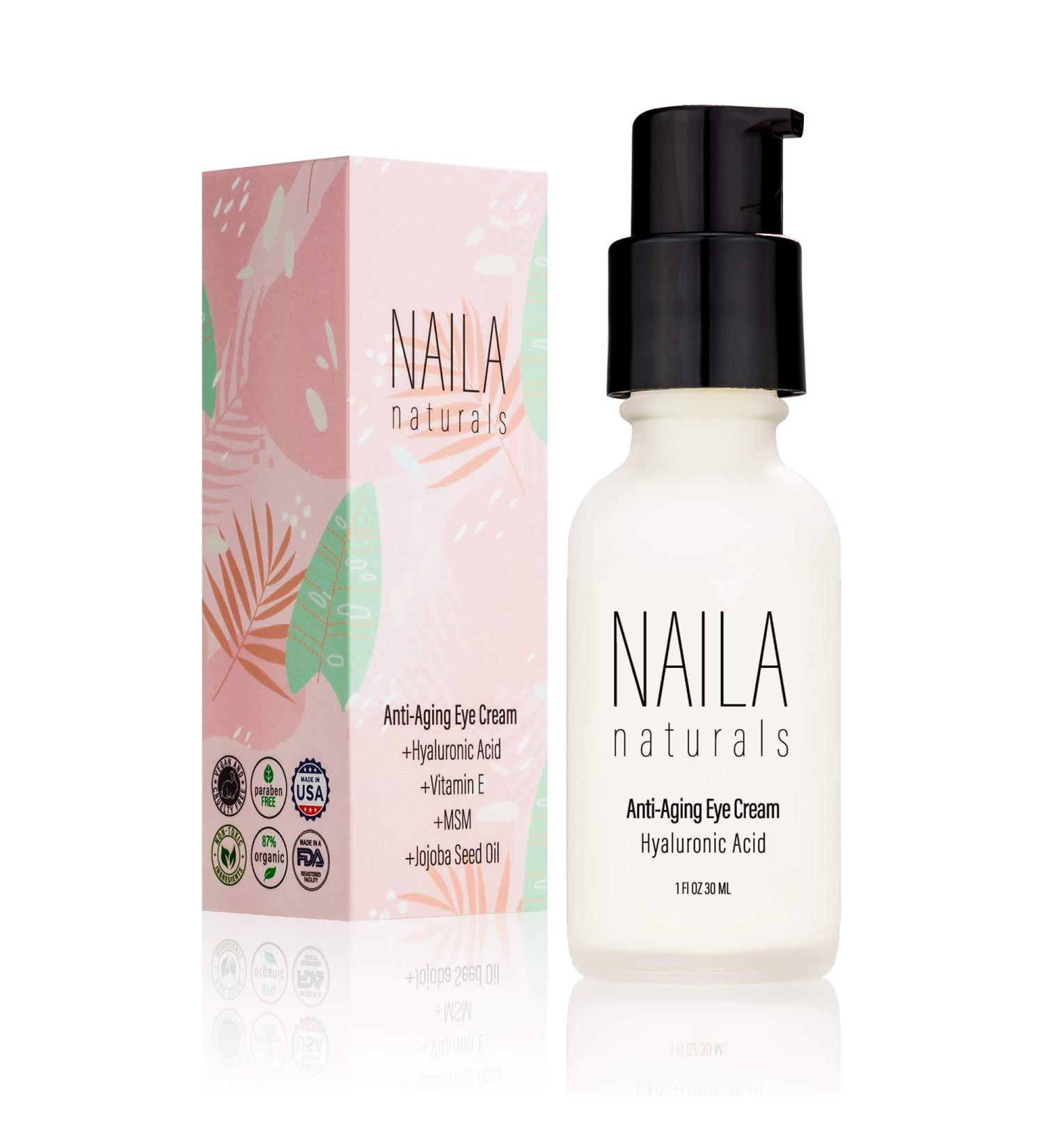 Naila Naturals Anti Aging Eye Cream - Organic Eye Firming & Wrinkle Cream for Dark Circles, Puffiness, and Bags - Made in USA - Buy Online on GoSupps.com