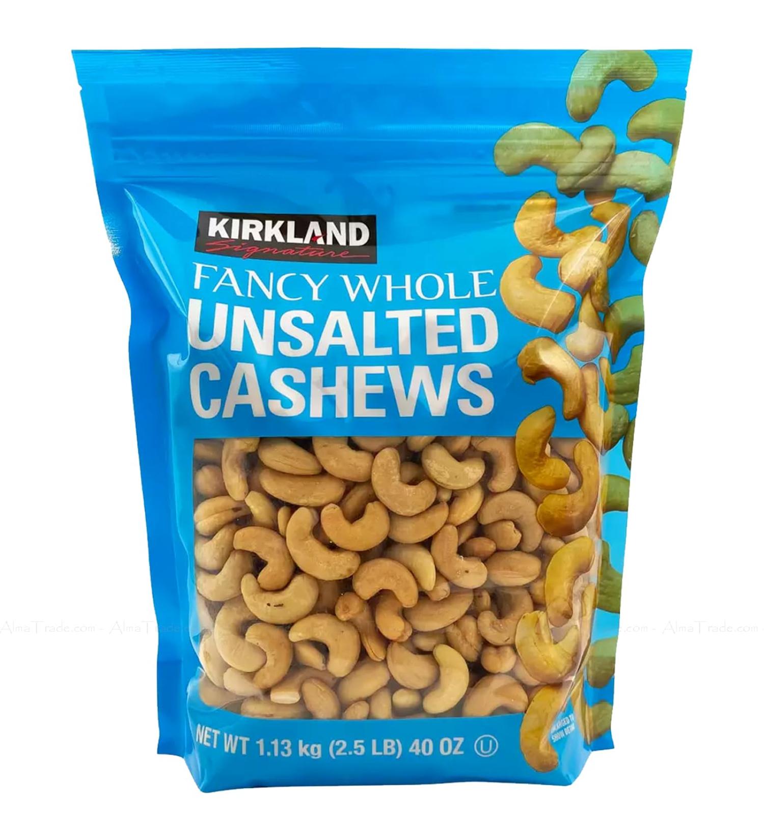 Kirkland Signature Fancy Whole Unsalted & Roasted Cashews Nuts Bag Pack 1.13kg - Buy Online on GoSupps.com