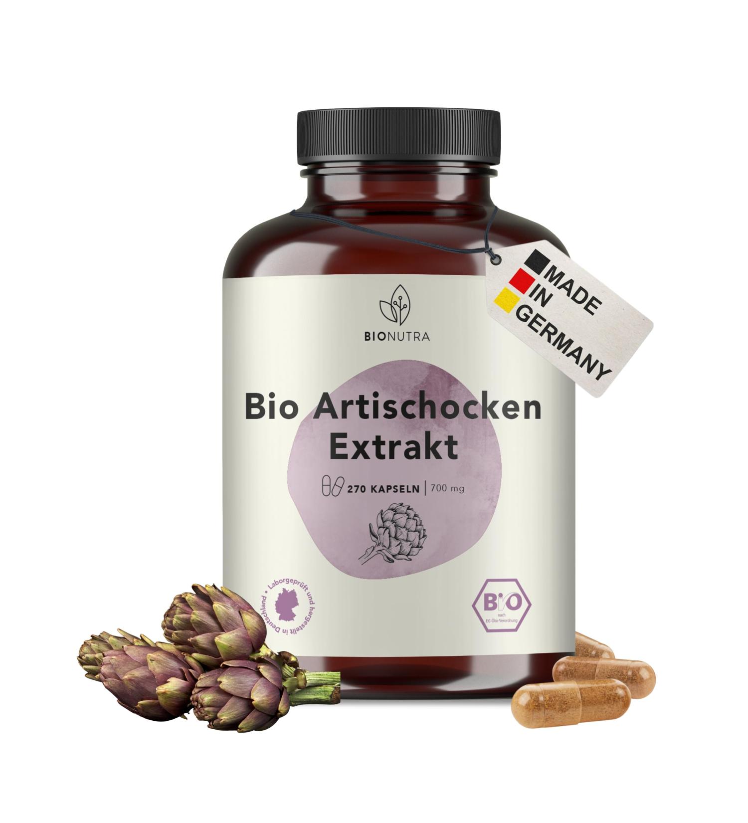 BIOONUTRA Artichoke in organic extract | 270 capsules of 700 mg | 2.5% cynarin | 3 months consumption | Organic farming in France | Vegan | No additives | Made in Germany - Buy Online on GoSupps.com