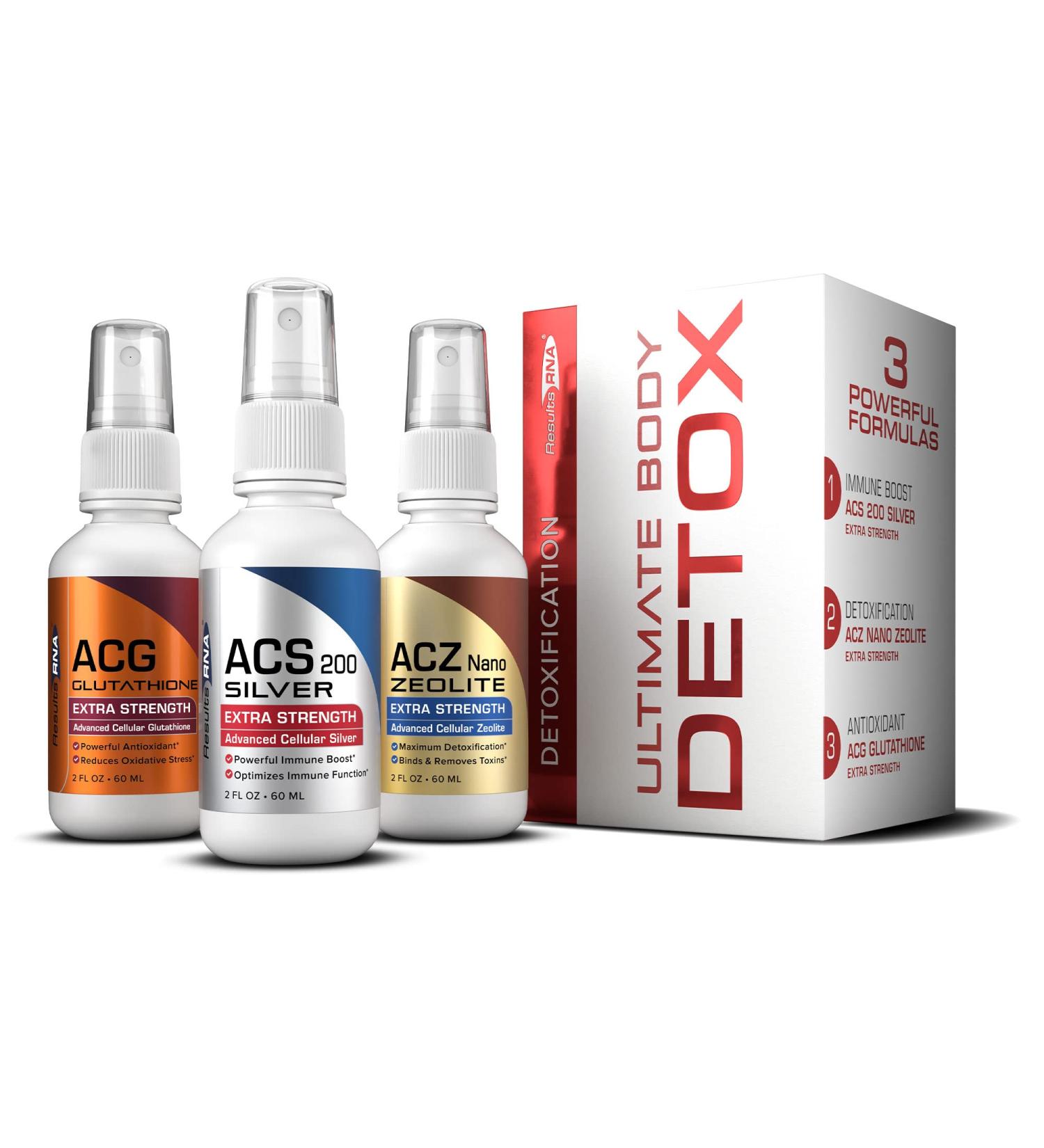 Results RNA Ultimate Body Detox Extra Strength System - Clinically Proven Detox & Immunity Boost - ACS 200 Silver, ACZ Nano Zeolite, ACG Glutathione - 2 oz - Buy Online on GoSupps.com