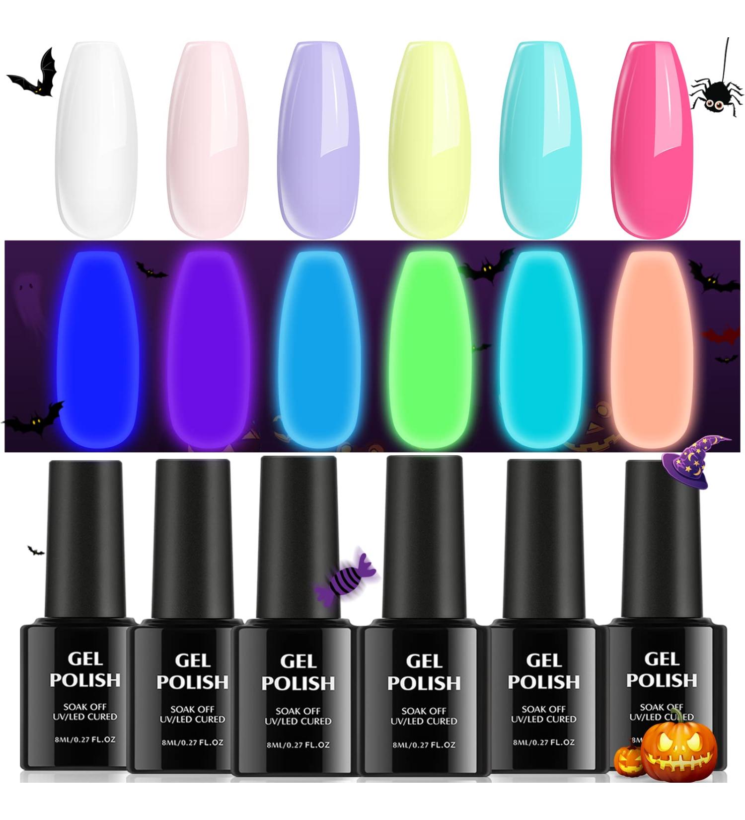 TOMICCA Glow in the Dark Gel Nail Polish Set - Halloween Luminous Fluorescent UV Gel Polish Kit - Pink & White Colors for Nail Art - Buy Online on GoSupps.com