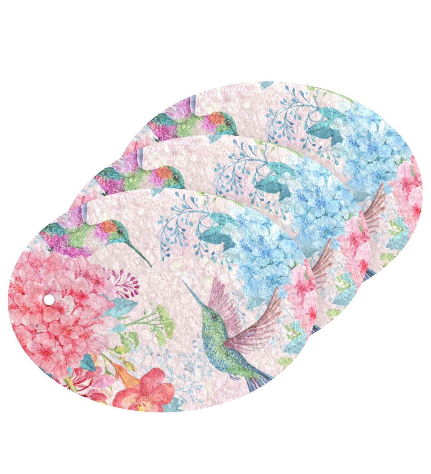 3-Pack Cleaning Kitchen Sponges Oval Hydrangea Pink Hummingbird Kitchen Cellulose Dishwashing Wood Pulp Cotton - Buy Online on GoSupps.com