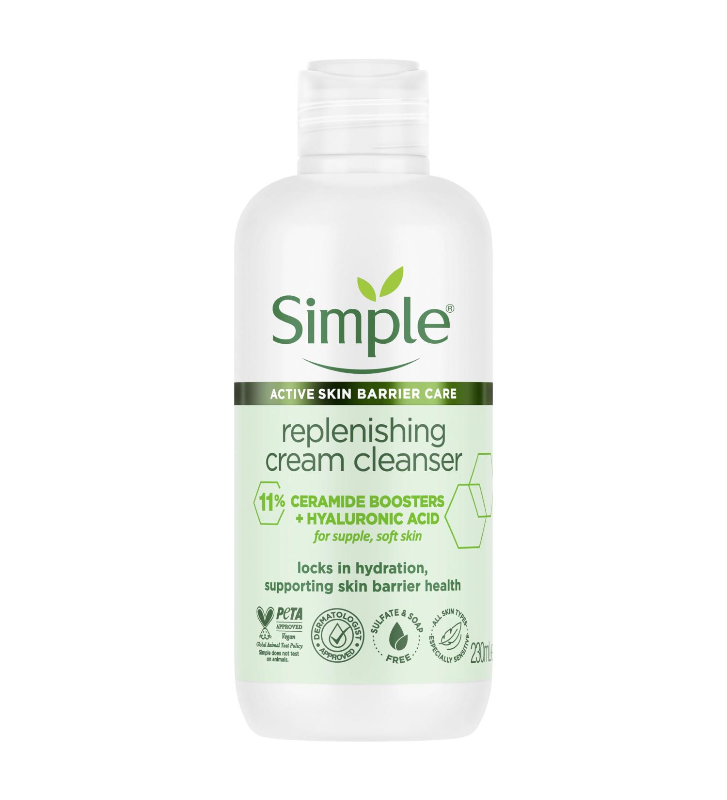 Simple Replenishing Cream Cleanser - 11% Ceramide Boosters, Hyaluronic Acid - 230ml - Buy Online on GoSupps.com