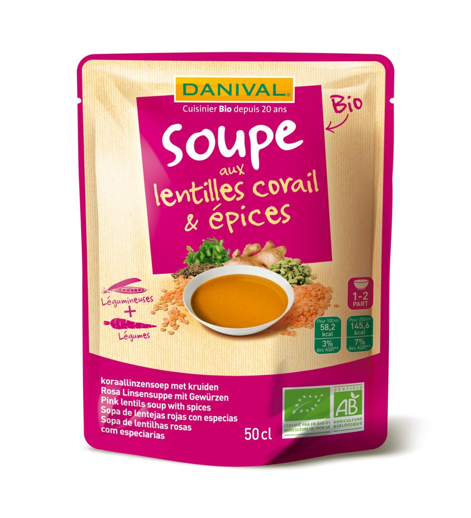 Danival - Coral lentil soup and organic spices - 50cl