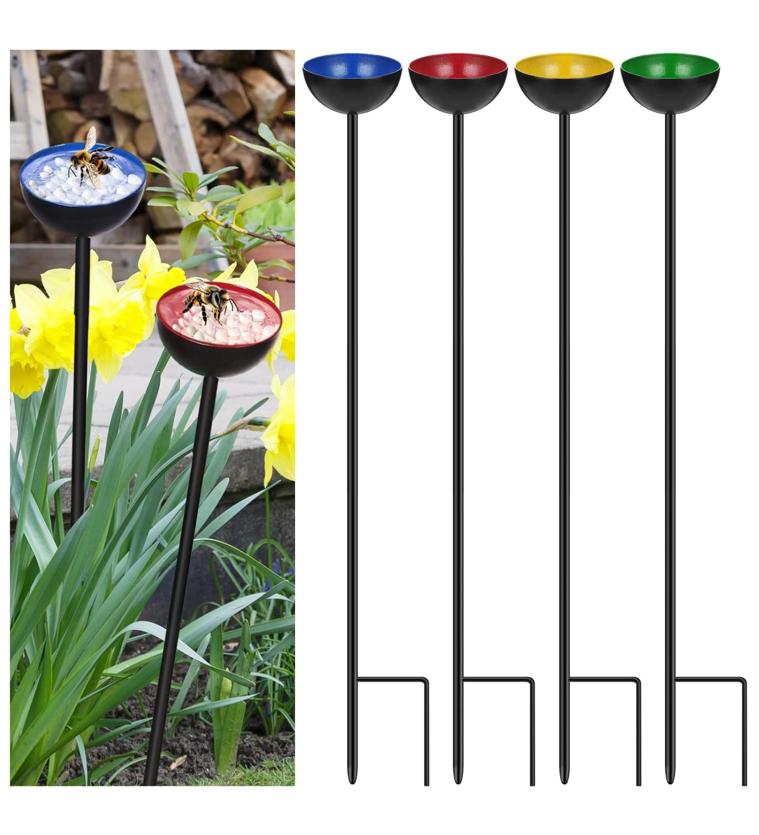 Lineshading 4 Pcs Bee Watering Station Butterfly Bee Water Catcher Cups Small Insects Bee Feeders for Outside Feeding and Watering Bees Colorful Metal Garden Stakes Garden Sculpture Decor 4 Colors - Buy Online on GoSupps.com