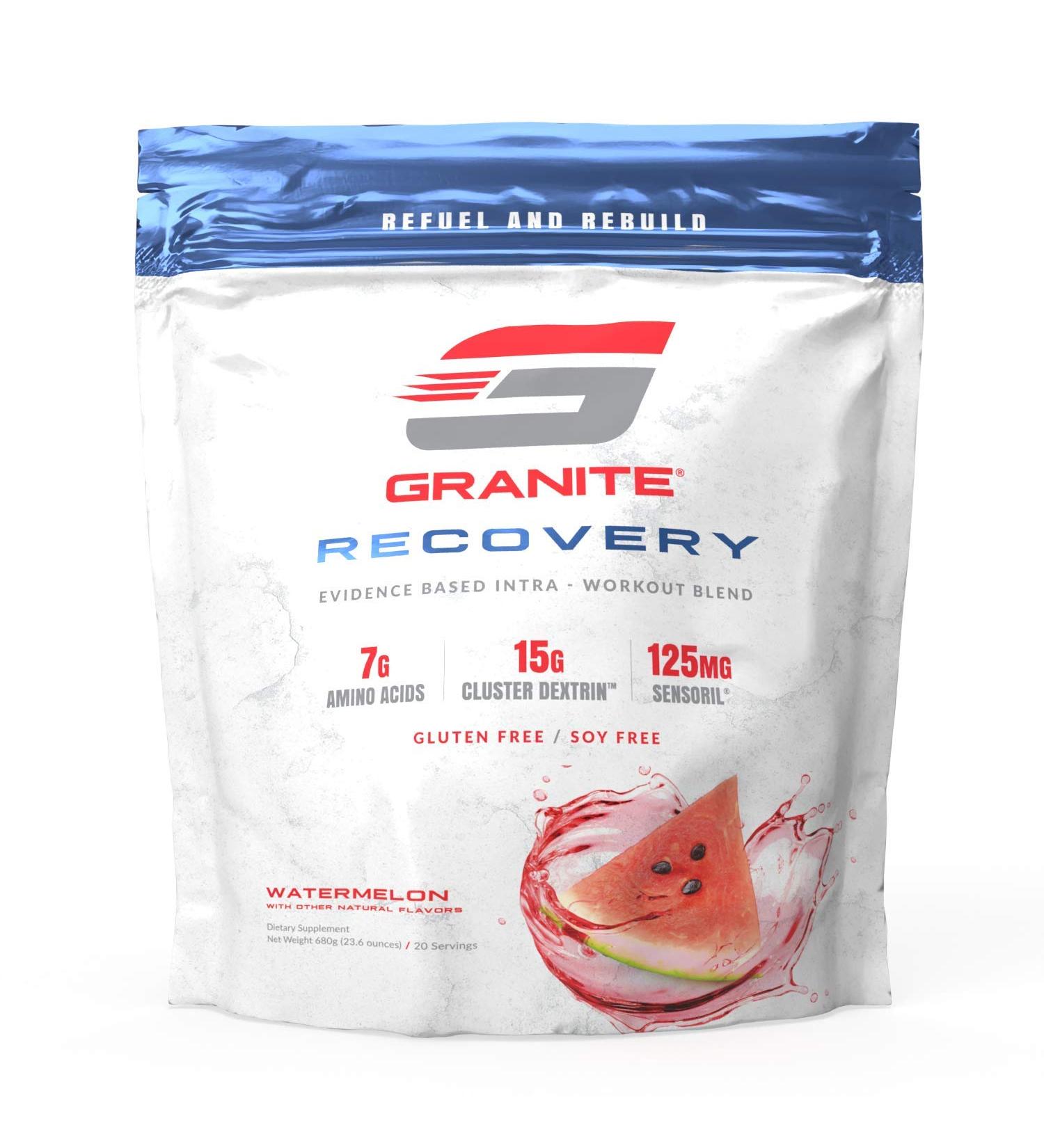 Granite Recovery Intra-Workout (Watermelon) for Max Performance & Muscle Growth | Enhanced Recovery & Stress Relief | Essential Amino Acids + Cluster Dextrin + Sensoril | Gluten & Soy Free | Made in USA - Buy Online on GoSupps.com