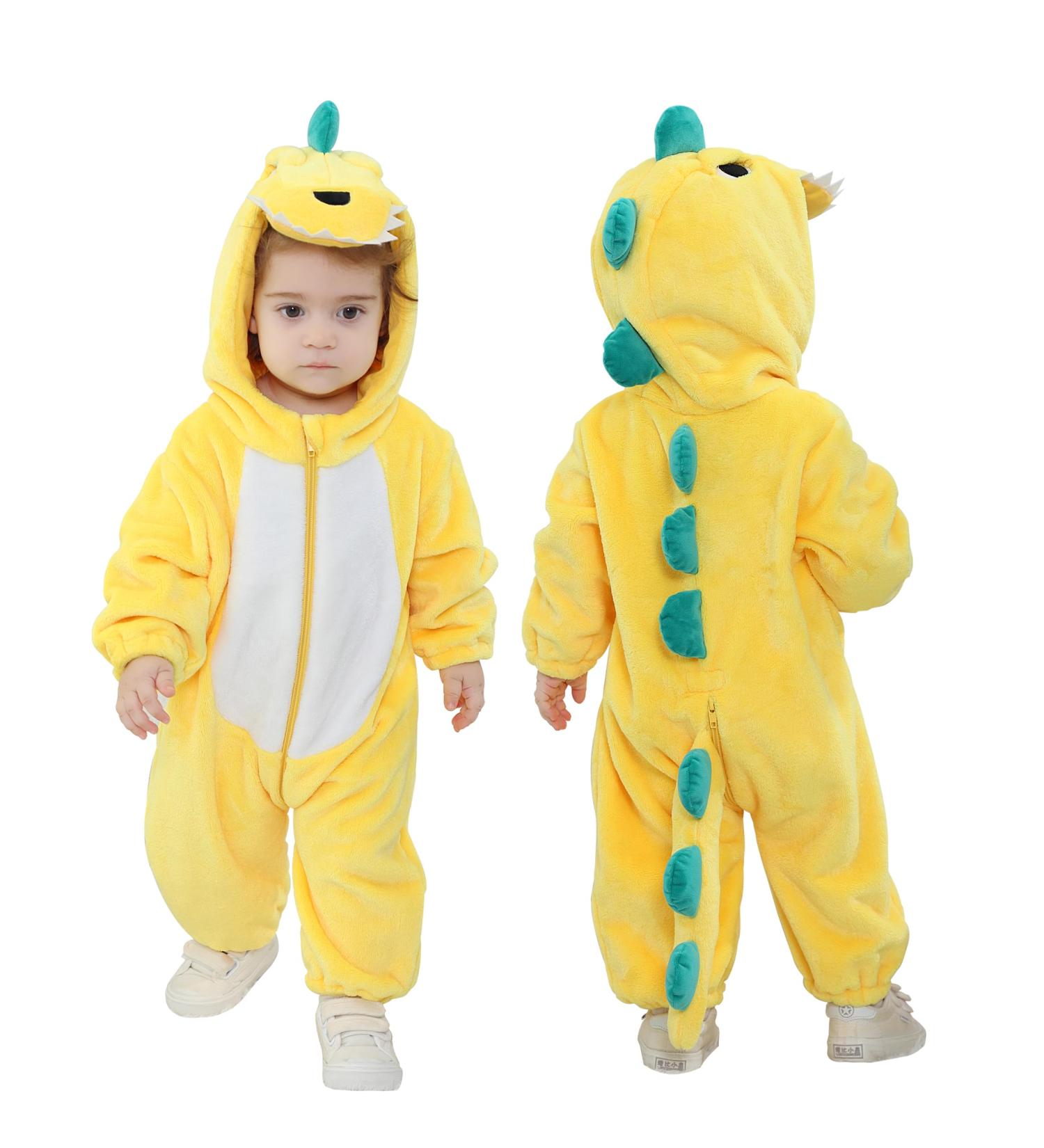Doladola Baby Boys Girls Yellow Dinosaur Onesie Romper | 3.5-4.5 Years | Cartoon Animal Hooded Pajamas - Buy Online on GoSupps.com
