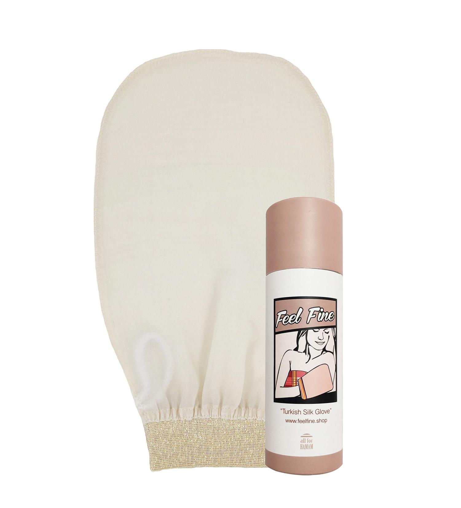 100% Raw Cocoon Silk Exfoliating Glove Mitt - Natural Body Scrub & Fake Tan Remover for Women & Men | Feel Fine Cream & Gold - Buy Online on GoSupps.com