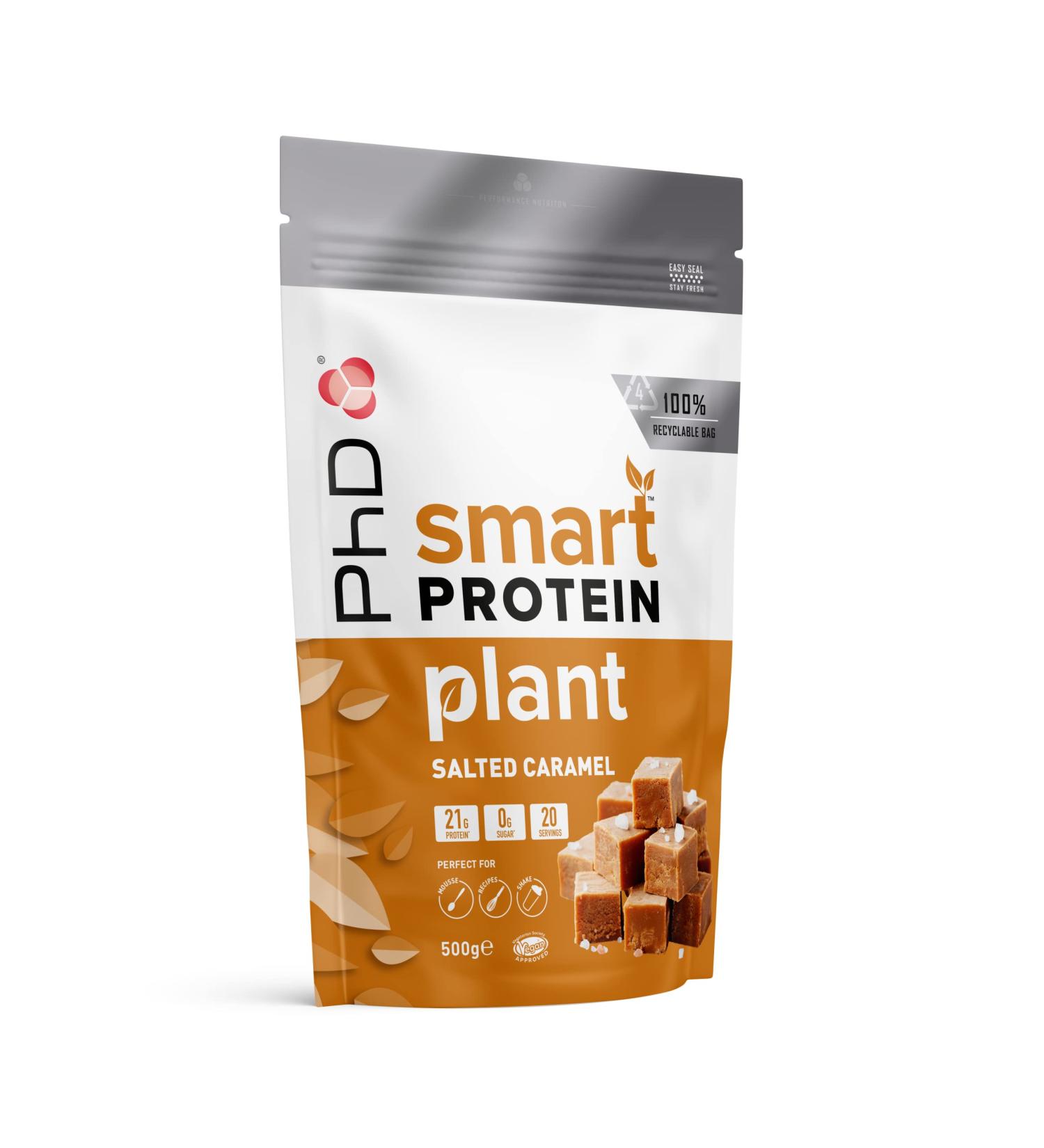 PhD Smart Plant High Protein Vegan Shake - Salted Caramel Flavor 500g | Ideal for Shakes, Baking, and Desserts - Pack of 1 - Buy Online on GoSupps.com