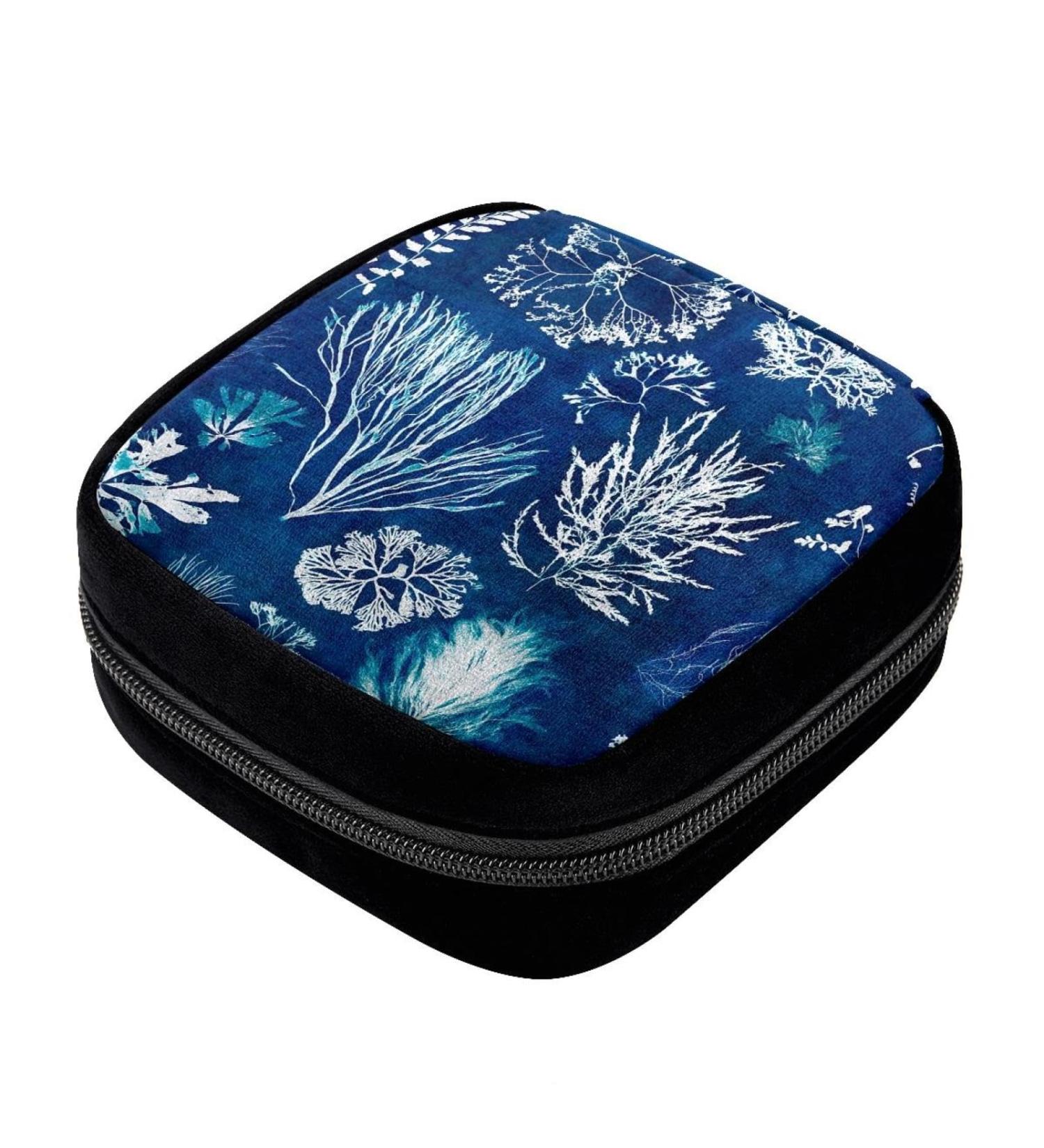 GIAPB Period Bag - Sanitary Napkin & Makeup Storage Pouch - Plant Branch Blue Design - Buy Online on GoSupps.com