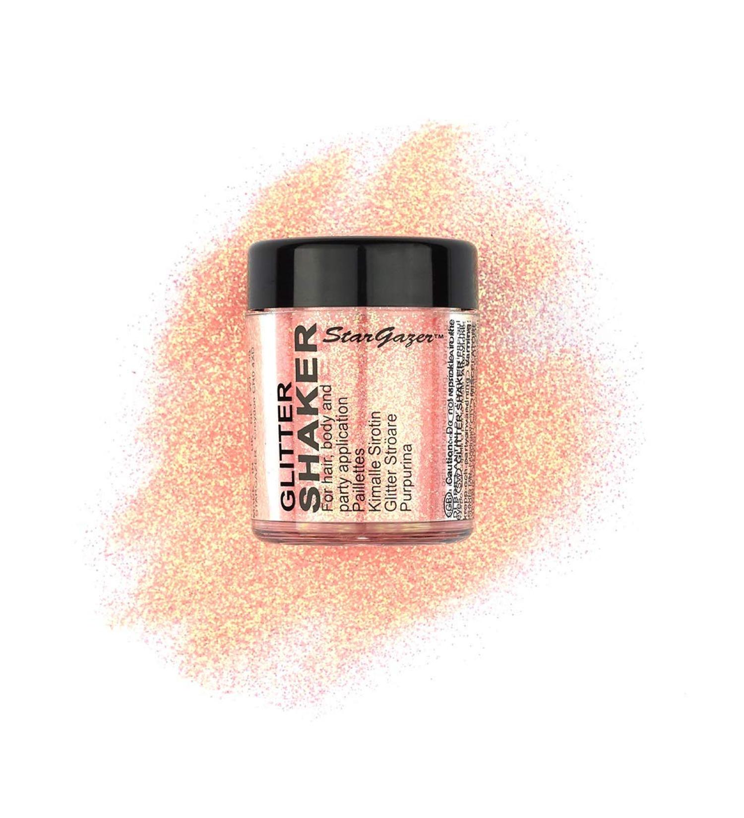 Stargazer UV Glitter Shaker Orange. Cosmetic glitter powder for use on the eyes lips face body hair and nails. UV Orange - Buy Online on GoSupps.com