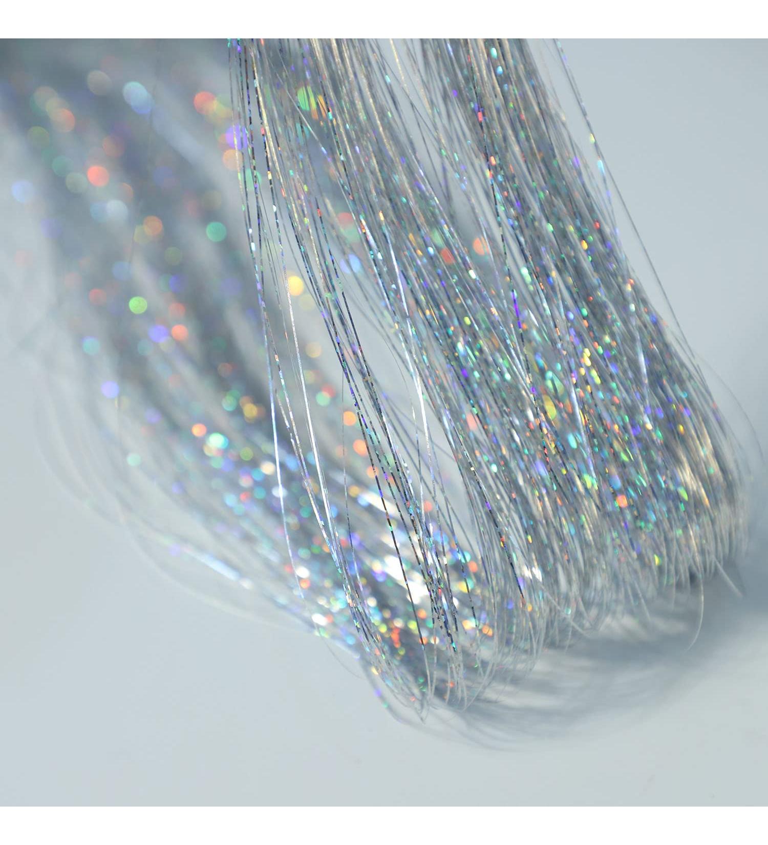 220 Strands Holographic Sparkle Hair Tinsel Extensions - Silver Glitter Strands for Girls Party Fun - Shiny Straight Hair Accessories - Buy Online on GoSupps.com