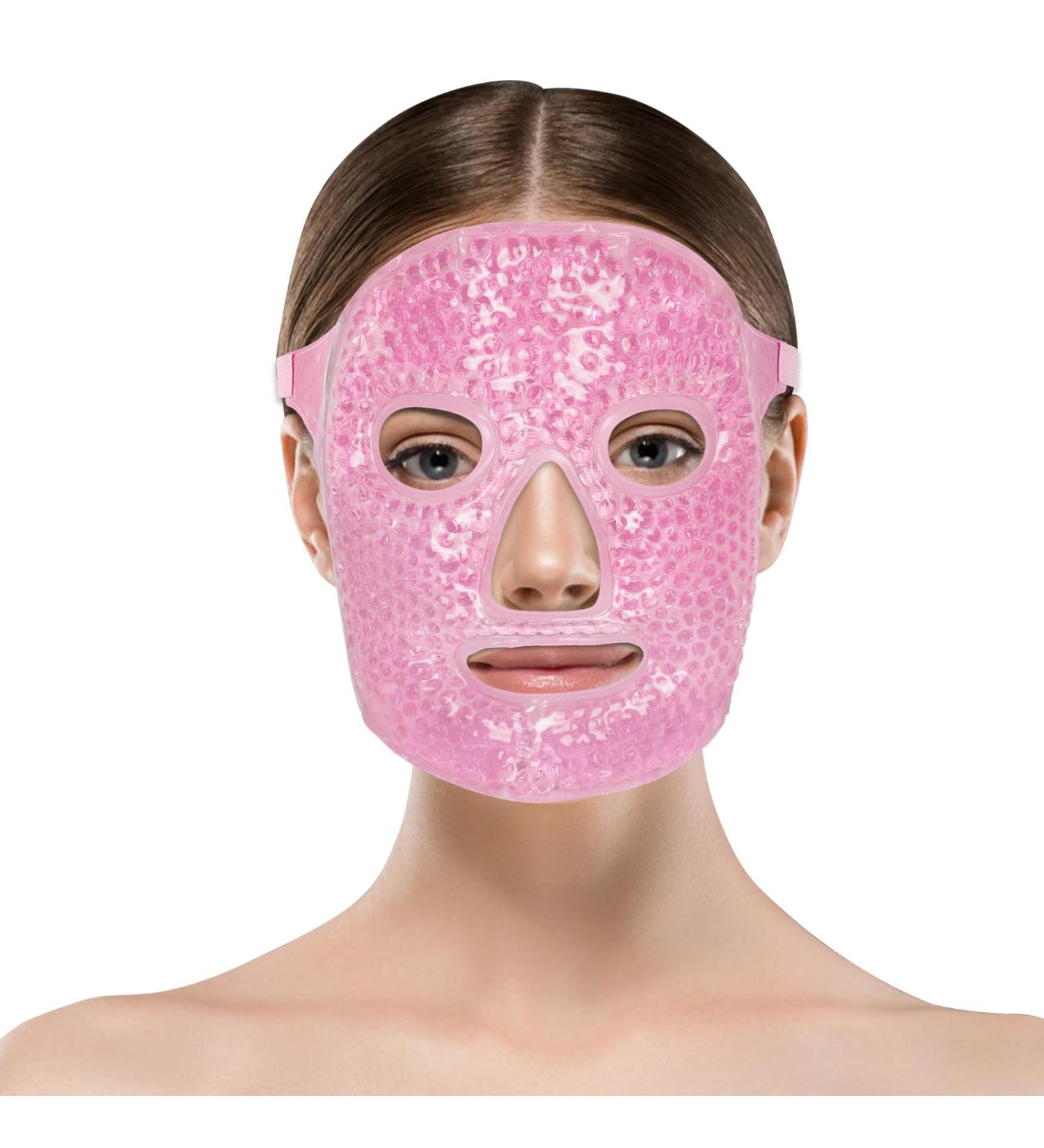 ACWOO Cooling Gel Beads Face Mask for Puffy Eyes & Migraine Relief - Reusable Hot Cold Therapy Mask for Dark Circles, Headache & Sinus Pain - Pink - Buy Online on GoSupps.com
