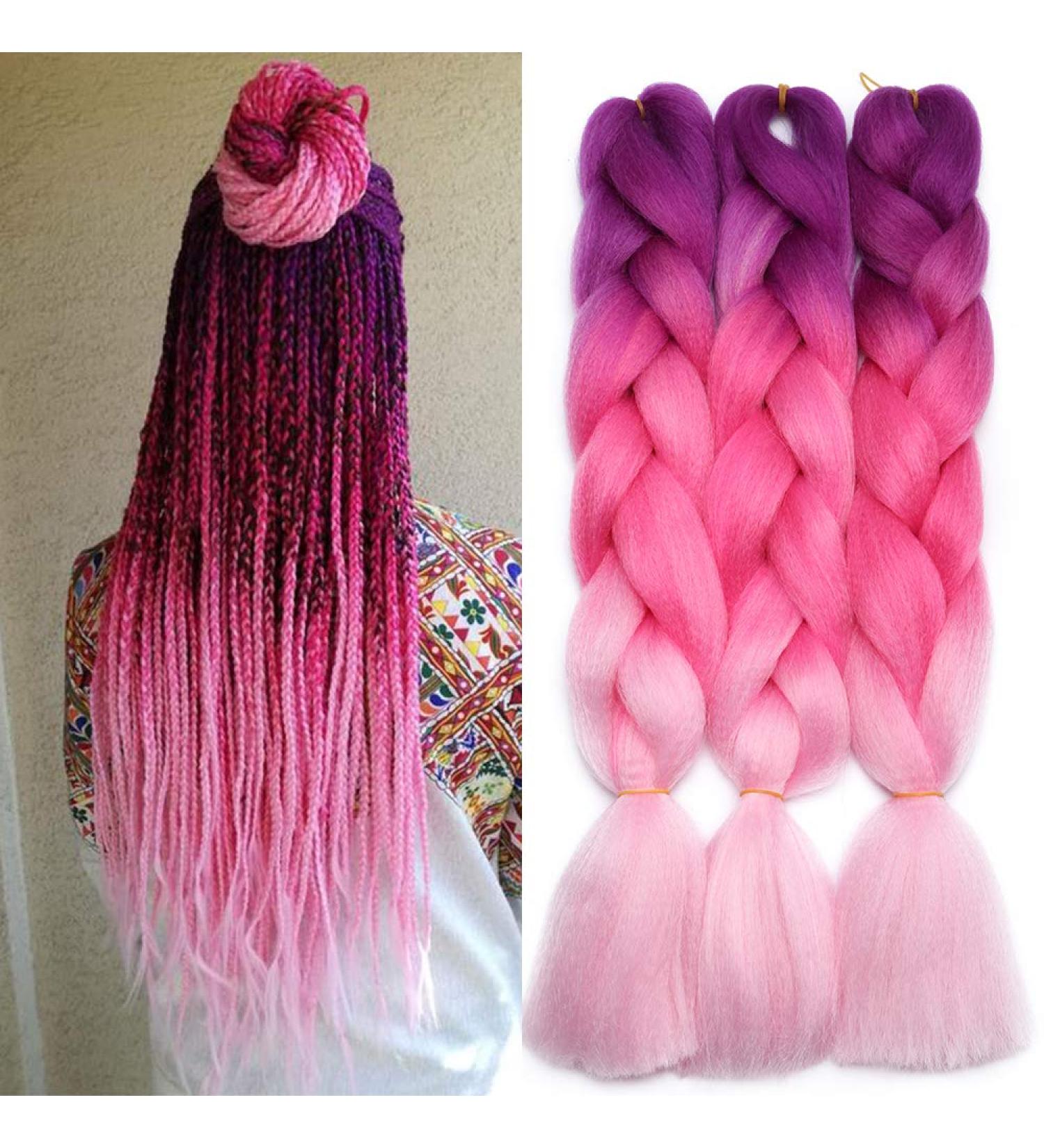 Tess Braids Extensions Ombre 60 cm - 3 Pack Jumbo Kanecalon Hair for Box Braids - 100g Pink Ombre Hair Extensions - Buy Online on GoSupps.com