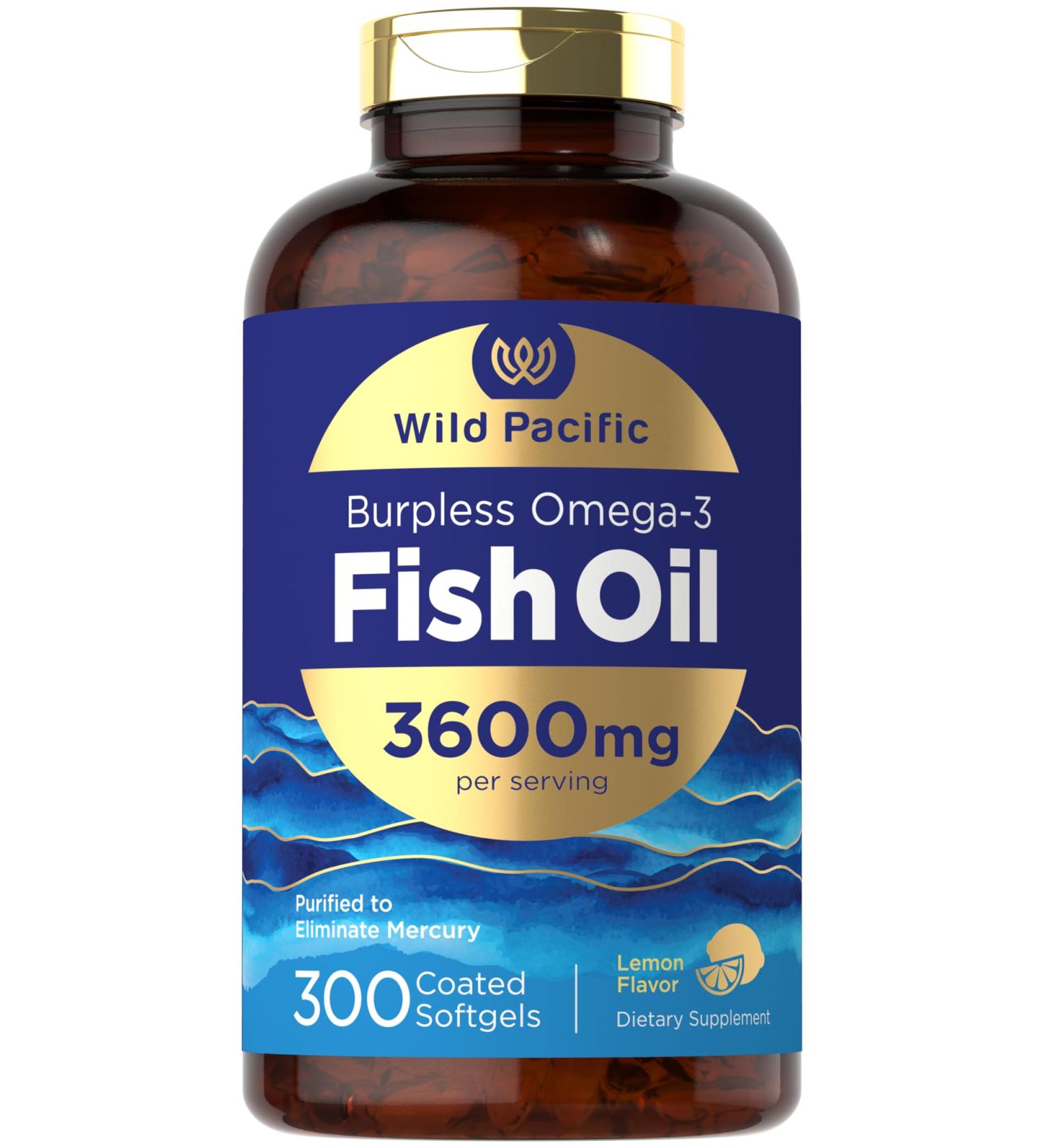 Carlyle Burpless Fish Oil 3600 mg | 300 Softgels | with Omega-3 Fatty Acids | Lemon Flavor | Non-GMO Gluten Free Supplement | by Wild Pacific - Buy Online on GoSupps.com