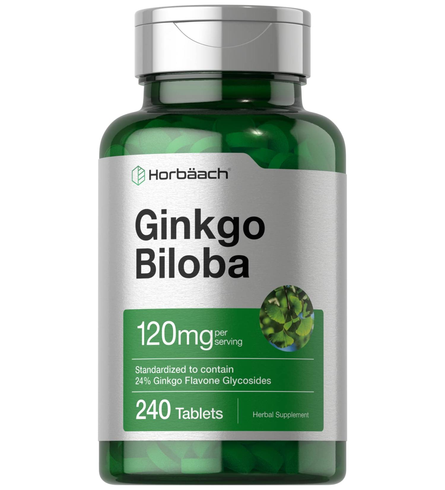 Ginkgo Biloba 120mg 240 Tablets Gluten Free Non-GMO Supplement by Horbaach - Buy Online on GoSupps.com