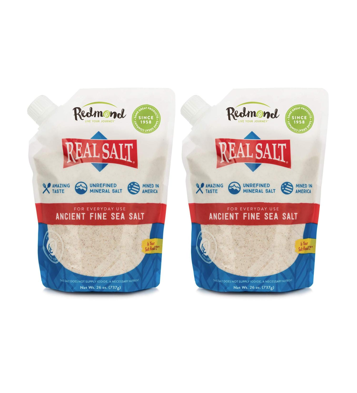 Redmond Real Salt - Unrefined Ancient Sea Salt, 26oz Pouch (2 Pack) - Premium Mineral Salt - Buy Online on GoSupps.com