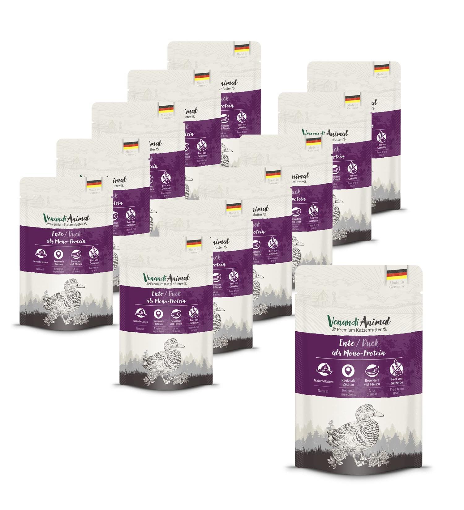 Venandi Animal Premium Duck Wet Cat Food - Grain-Free Monoprotein 12 Pack (12 x 125g) - Healthy Nutrition for Cats - Buy Online on GoSupps.com