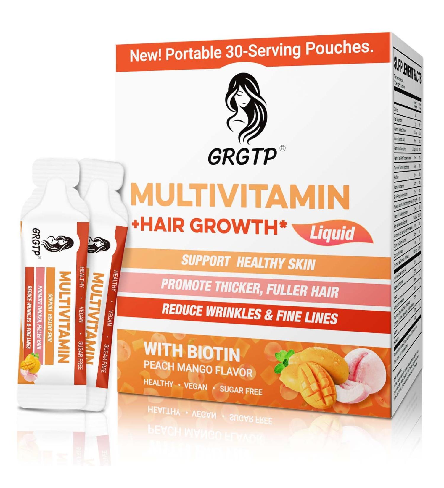Liquid Multivitamin + Hair Growth | Biotin 10000mcg | Support Healthy Skin Promote Thicker Fuller Hair Reduce Wrinkles & Fine Lines | 15.22 Fl Oz - Buy Online on GoSupps.com