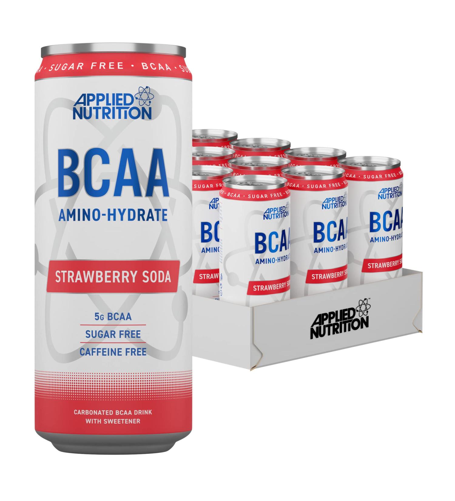 Applied Nutrition BCAA Energy Drink - Caffeine Free BCAA Amino Hydrate Sugar Free Branch Chained Amino Acids (Pack of 12) (Strawberry Soda) - Buy Online on GoSupps.com