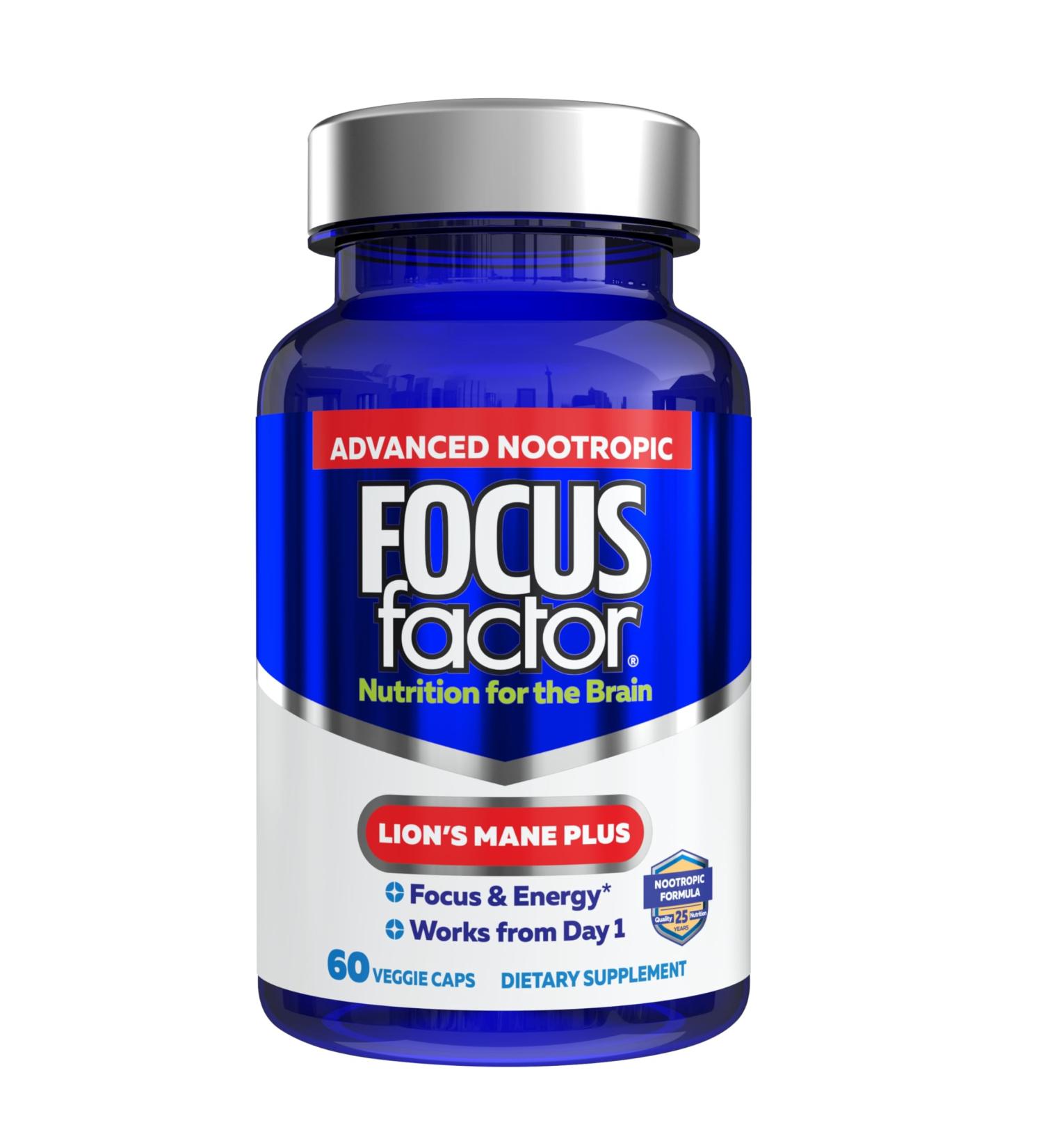 Focus Factor Lions Mane Plus Advanced Nootropic with L-Theanine Caffeine Focus and Energy (60 Count) 60 Count (Pack of 1) - Buy Online on GoSupps.com