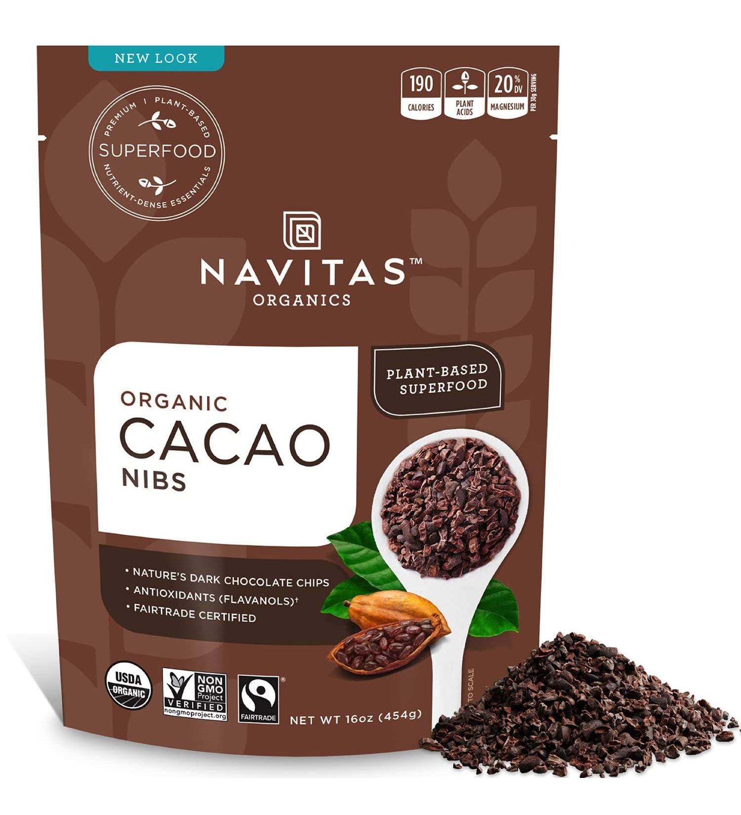 Navitas Organics Raw Cacao Nibs - 16oz Organic, Non-GMO, Fair Trade, Gluten-Free - Buy Online on GoSupps.com