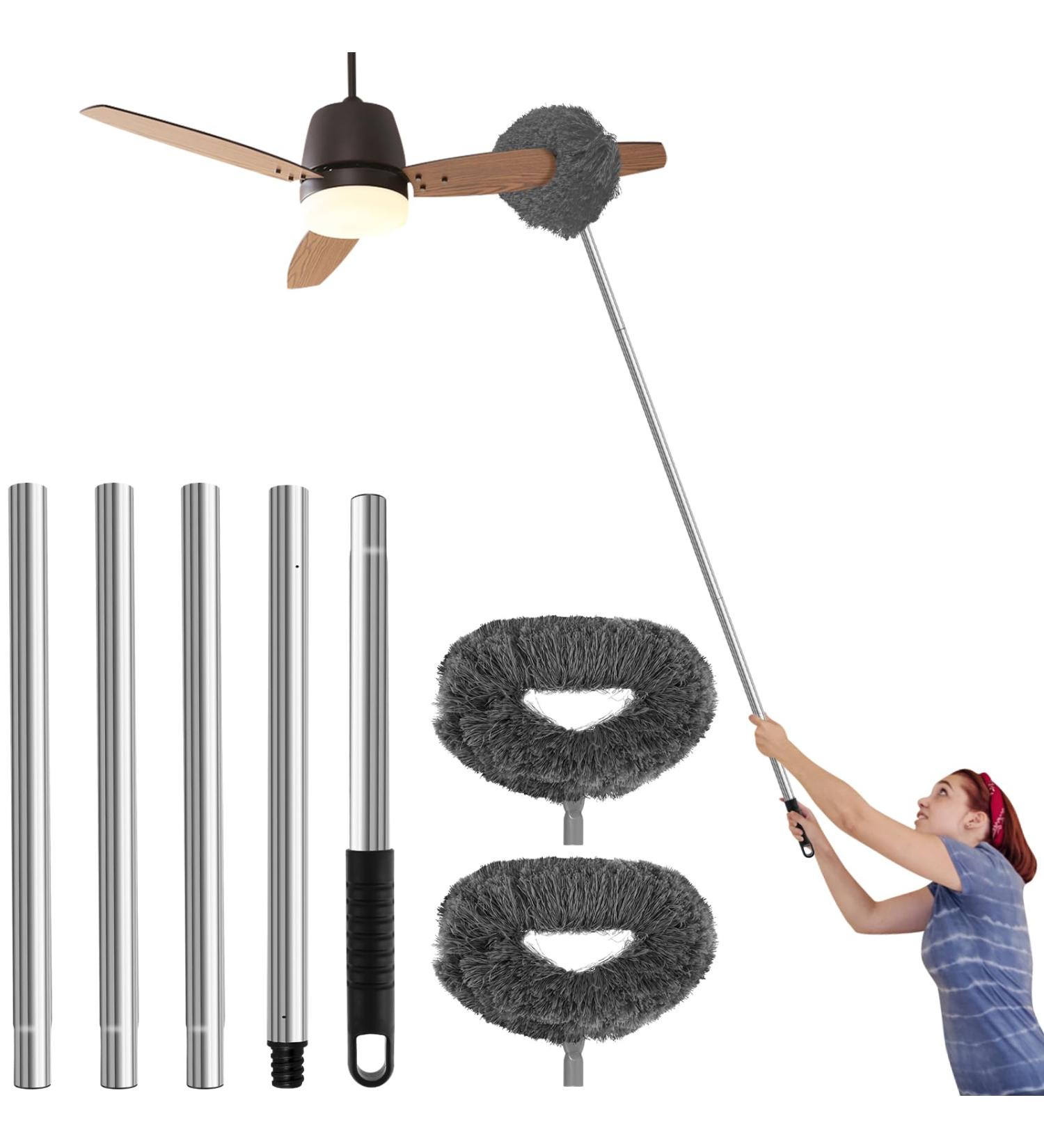 UYEXM Ceiling Fan Cleaner Duster with 2 Detachable Dusting Head Ceiling Fan Blade Cleaner with Extension Pole Adjusts 12.9 to 60inch Ceiling Fan Cleaner for Cleaning Walls Furniture Window Top - Buy Online on GoSupps.com