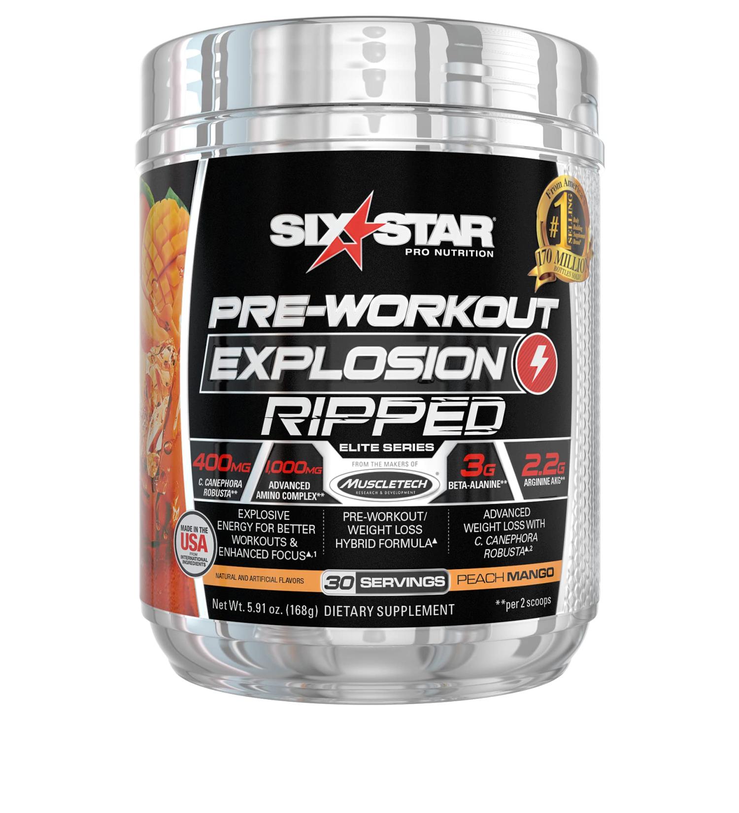 Six Star Elite Pre-Workout Explosion - Ripped Peach Mango 6.10 oz | Boost Energy & Focus - Buy Online on GoSupps.com