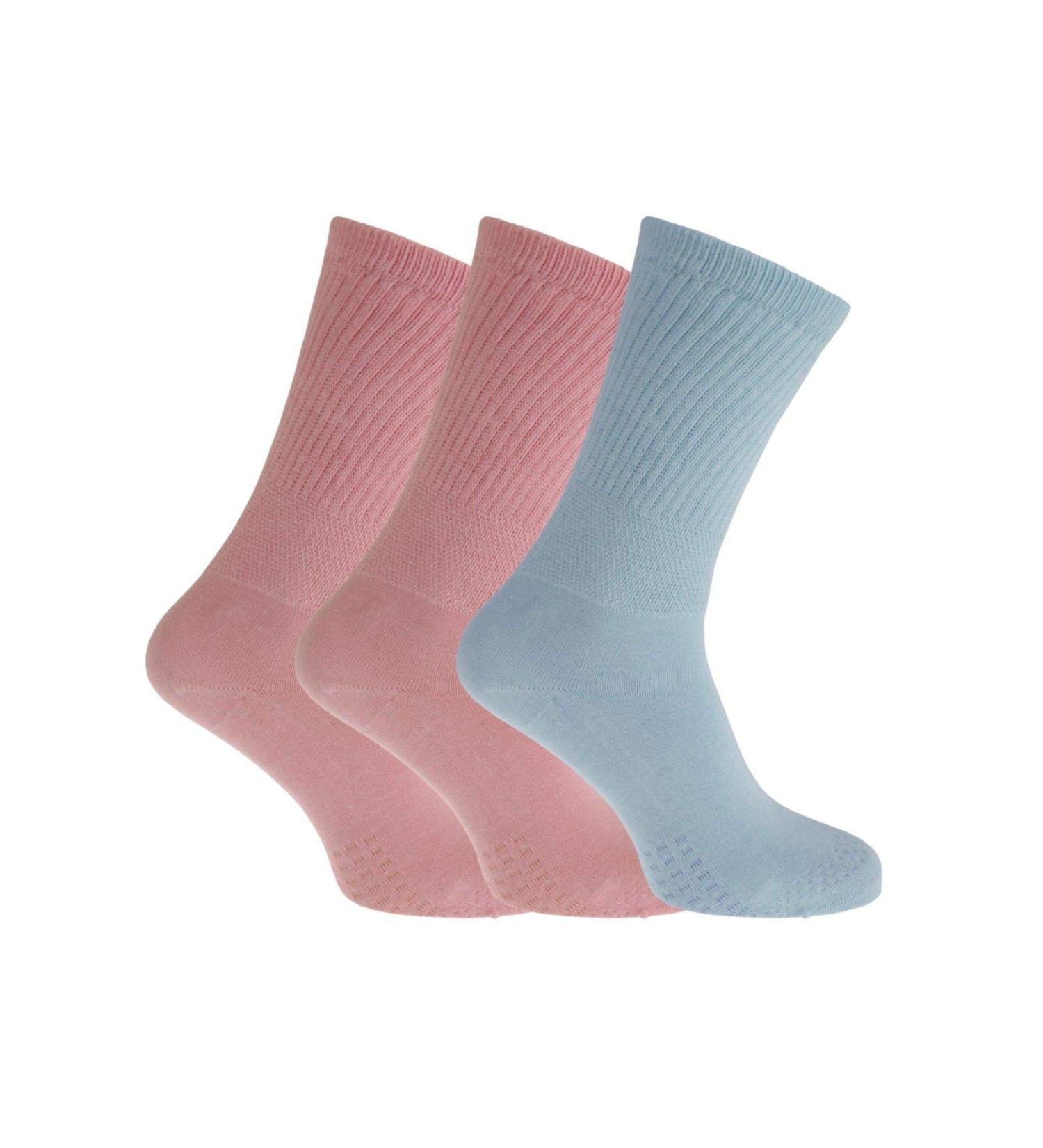 Women's Extra Wide Comfort Fit Diabetic Travel Socks Gentle Grip Loose Top Socks (3 Pair Pack) 4-8 Pastel