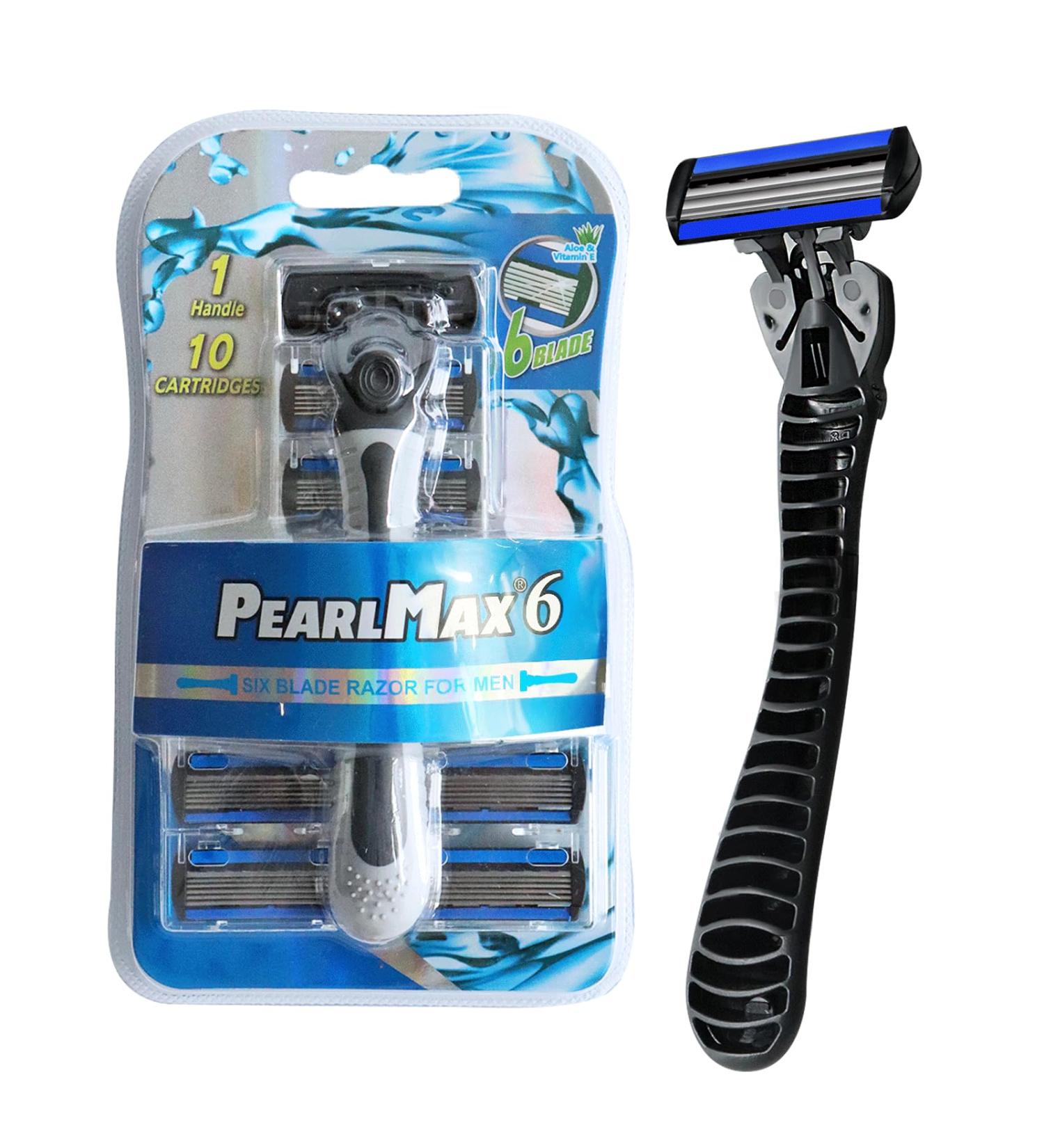 Britzgo Men's Manual Razor - 10 Pack of 6-Layer Professional Razor Blades | High-Quality Wet Razor in Blue for a Perfect Shave - Buy Online on GoSupps.com