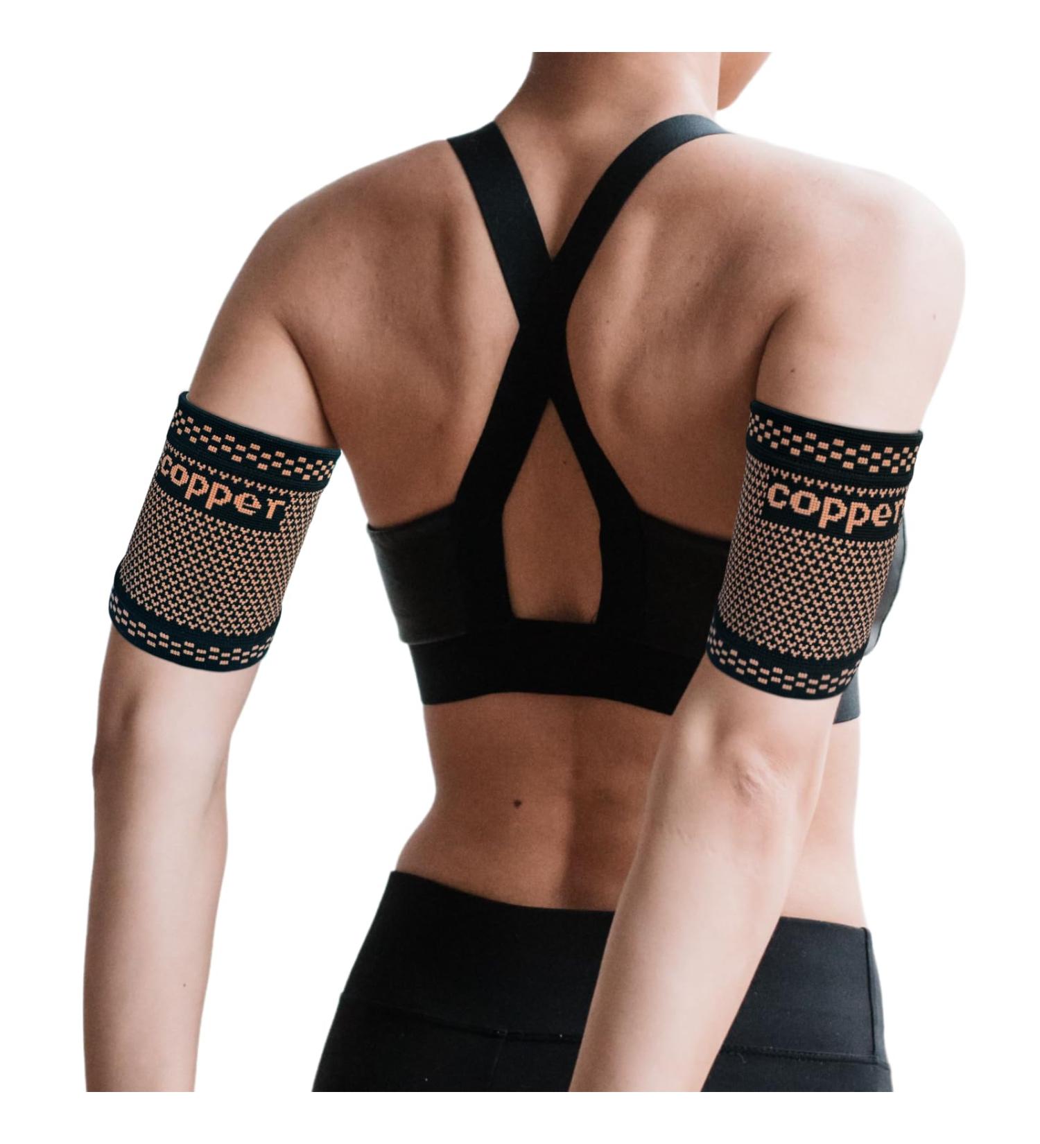 Bicep Compression Sleeve for Pain Relief | Upper Arm Compression Sleeve & Tendonitis Brace | Triceps Support for Men & Women (Gold Medium - Buy Online on GoSupps.com