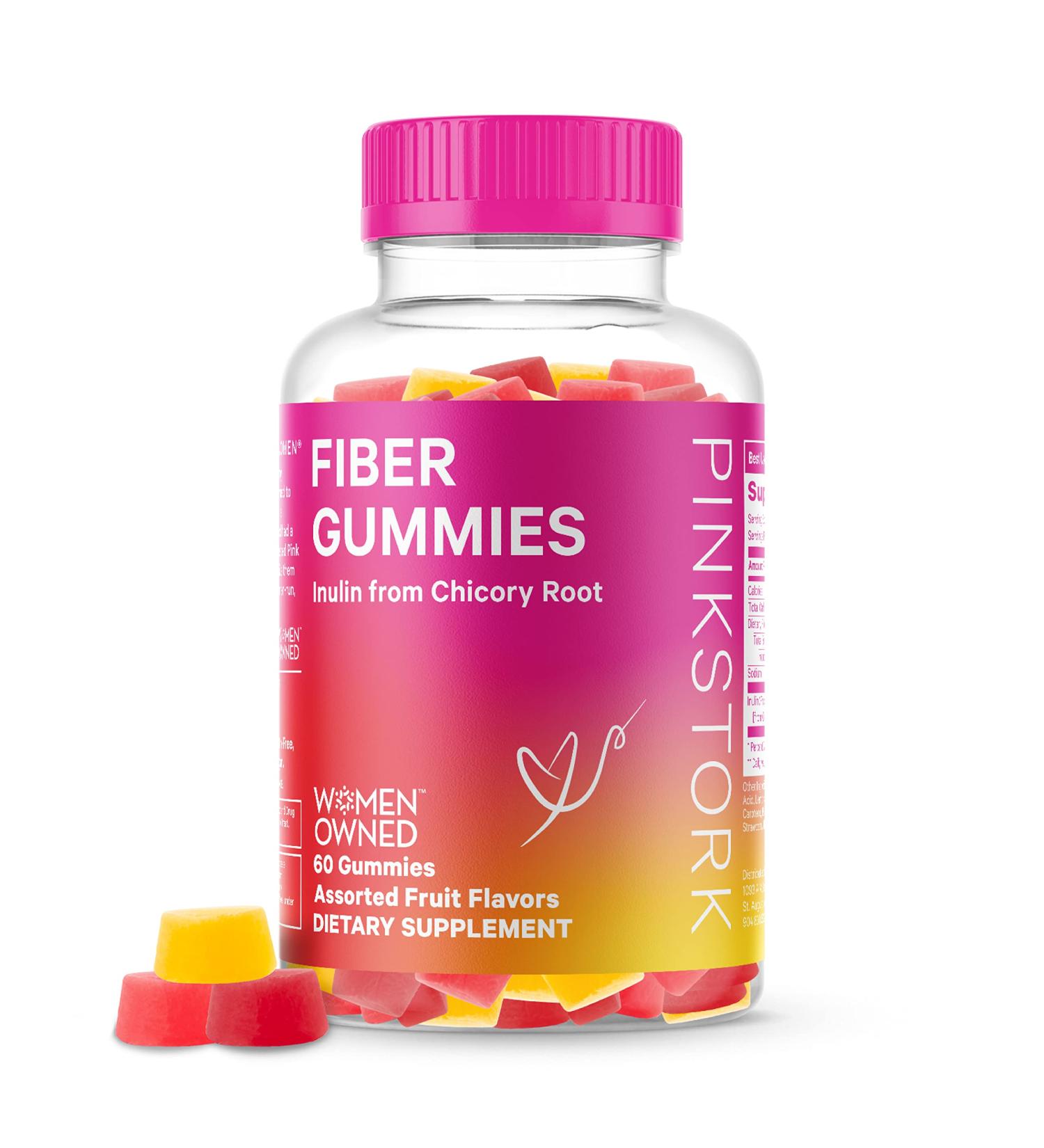 Pink Stork Fiber Gummies - Prebiotic Supplement with Inulin for Women's Digestive Health - 60 Peach Berry Gummies - Buy Online on GoSupps.com