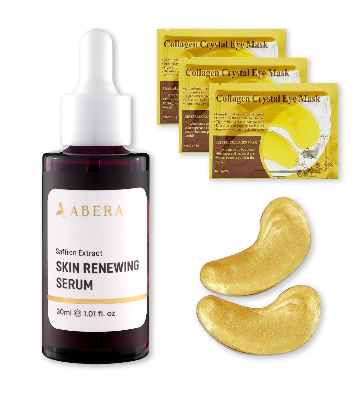 ABERA Saffron Serum For Melasma Treatment Renewing for Face Anti-Aging Treatment for Fine Lines & Wrinkles High Potency Saffron Extract Hydrating Serum Dark Spot Remover (1 Box+ 3 Eye Patches) - Buy Online on GoSupps.com