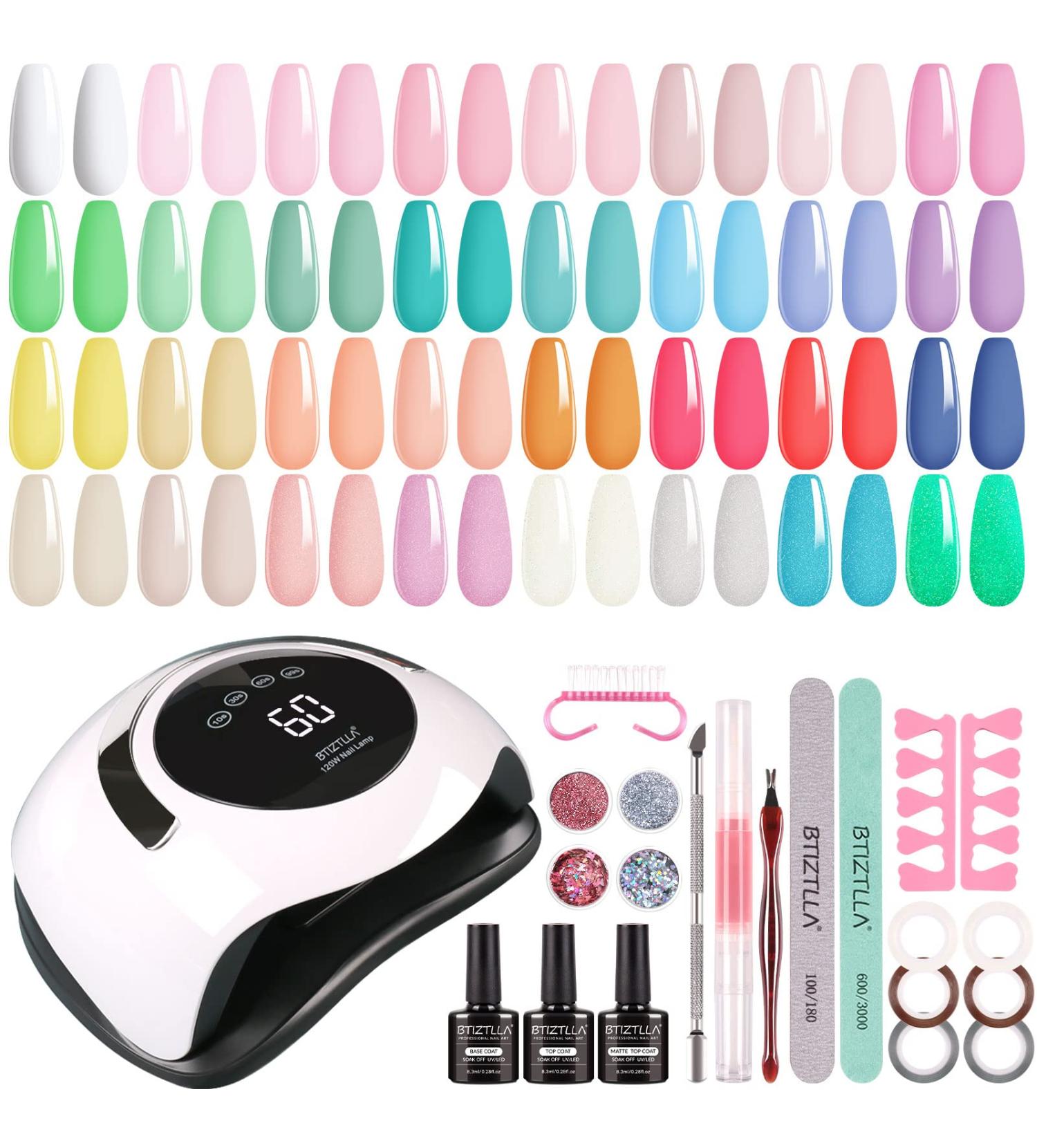 Btiztlla 32 Colors Gel Nail Polish Kit with 120W LED Light | UV LED Nail Lamp Starter Kit for DIY Manicure | No Wipe Base & Top Coat Included - Buy Online on GoSupps.com
