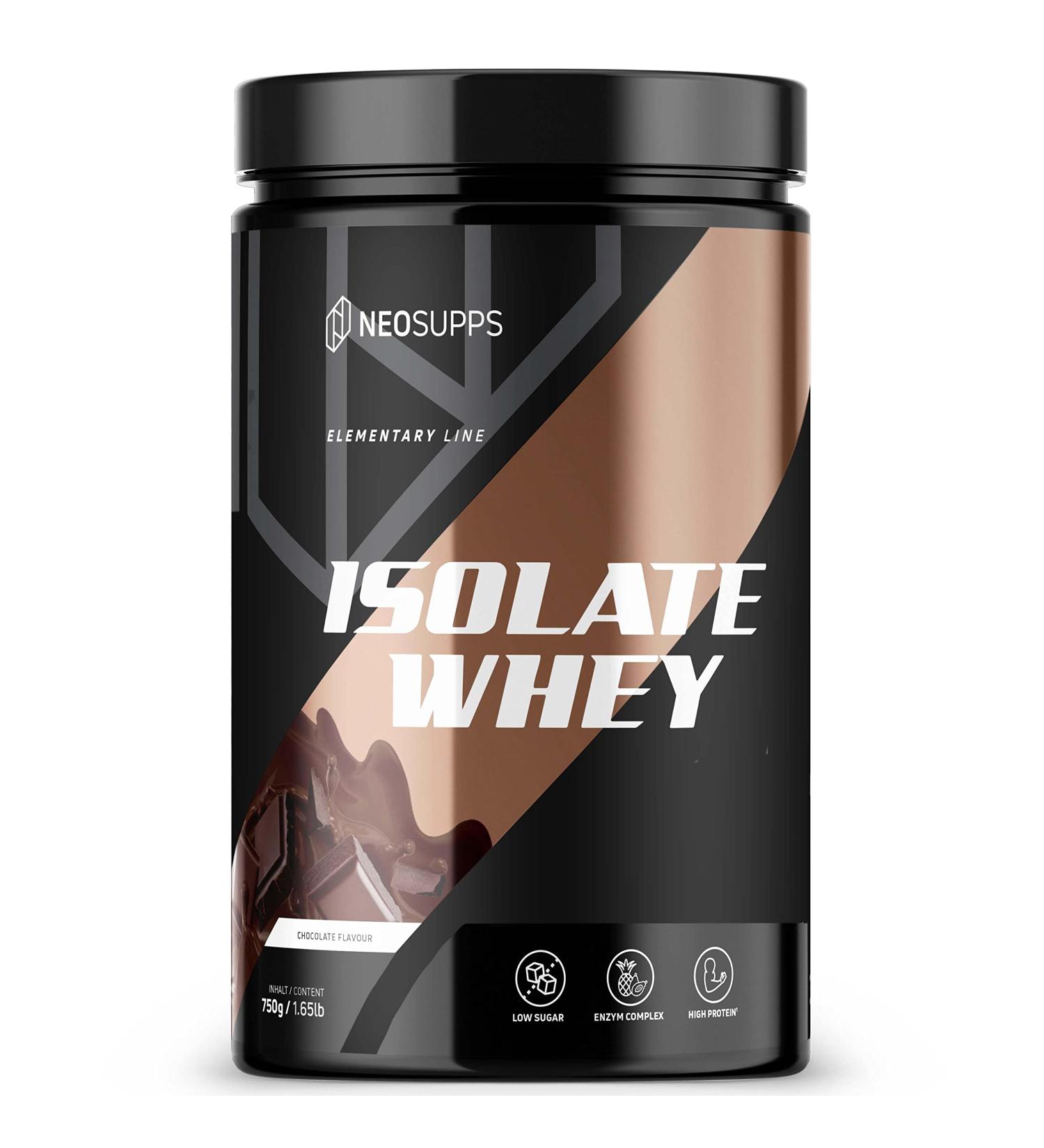 Neosupps Whey Isolate Protein Powder - Chocolate | 750g High-Quality Protein Shake with Bromelain & Papain | Low Sugar & Fat | 25g Protein Per Serving - Buy Online on GoSupps.com