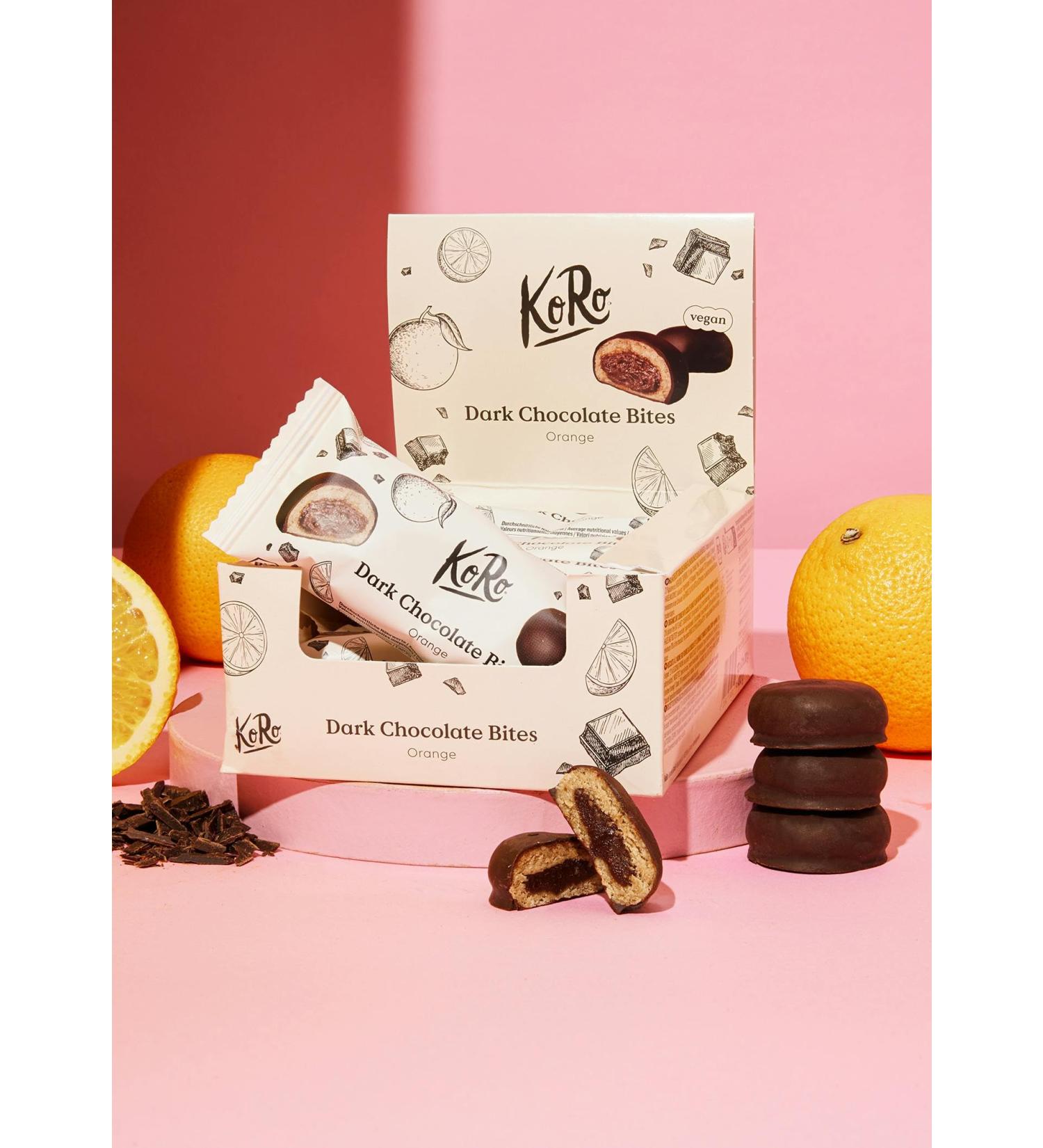 KoRo - Organic Dark Chocolate Bites with Orange 12 x 2 x 20g - Oat and Cashew Base - Fruity Orange Filling - Vegan - Buy Online on GoSupps.com