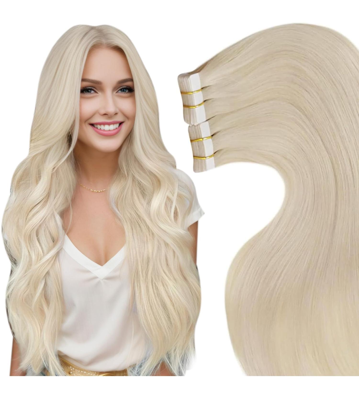Laavoo Invisible Tape Extensions - Light Blonde Remy Human Hair Seamless 50g (20pcs) #613 - 45cm Real Hair Extensions - Buy Online on GoSupps.com
