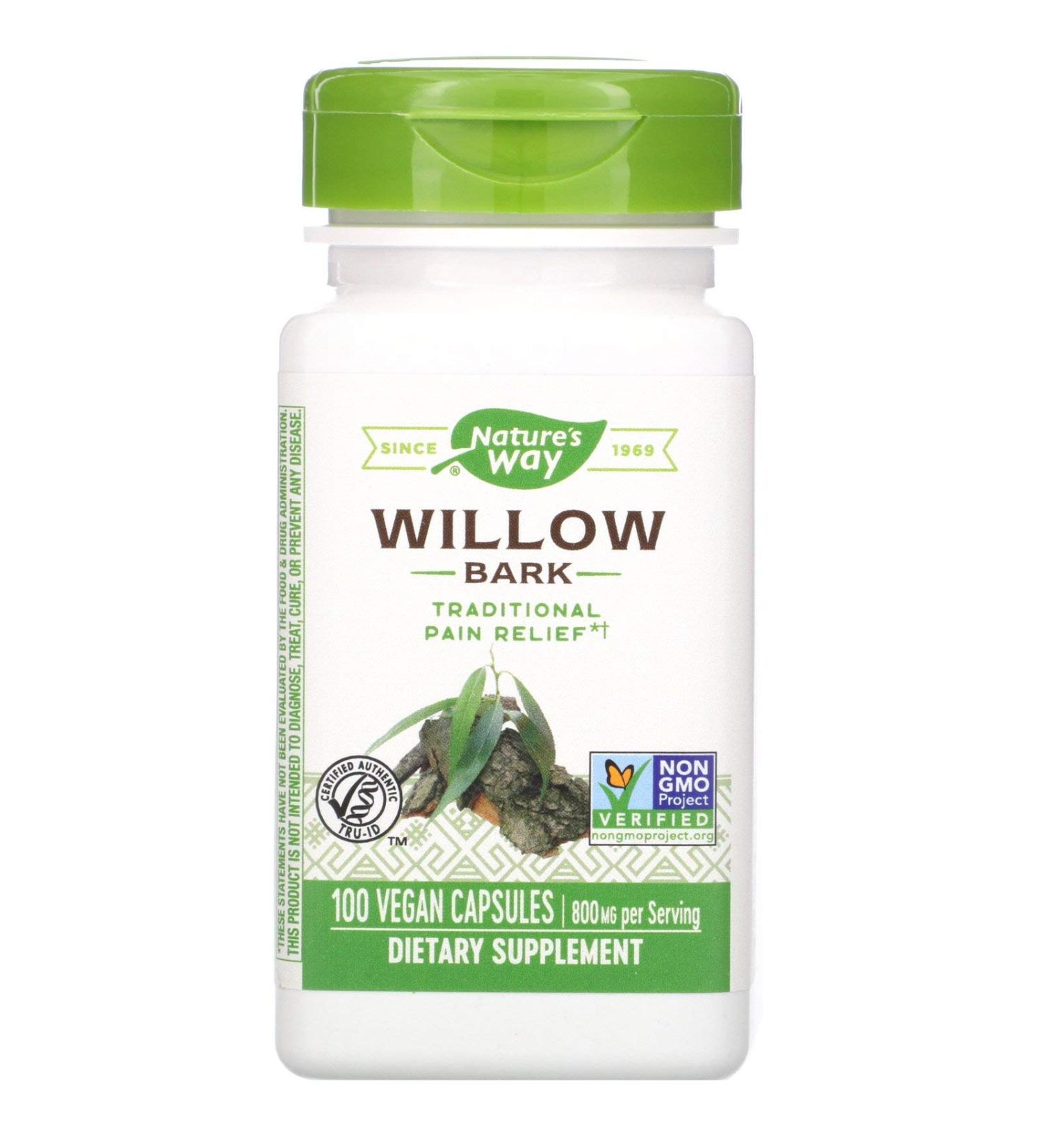 Nature's Way Willow Bark 800 mg - 100 Vegan Capsules for Pain Relief & Herbal Support - Buy Online on GoSupps.com
