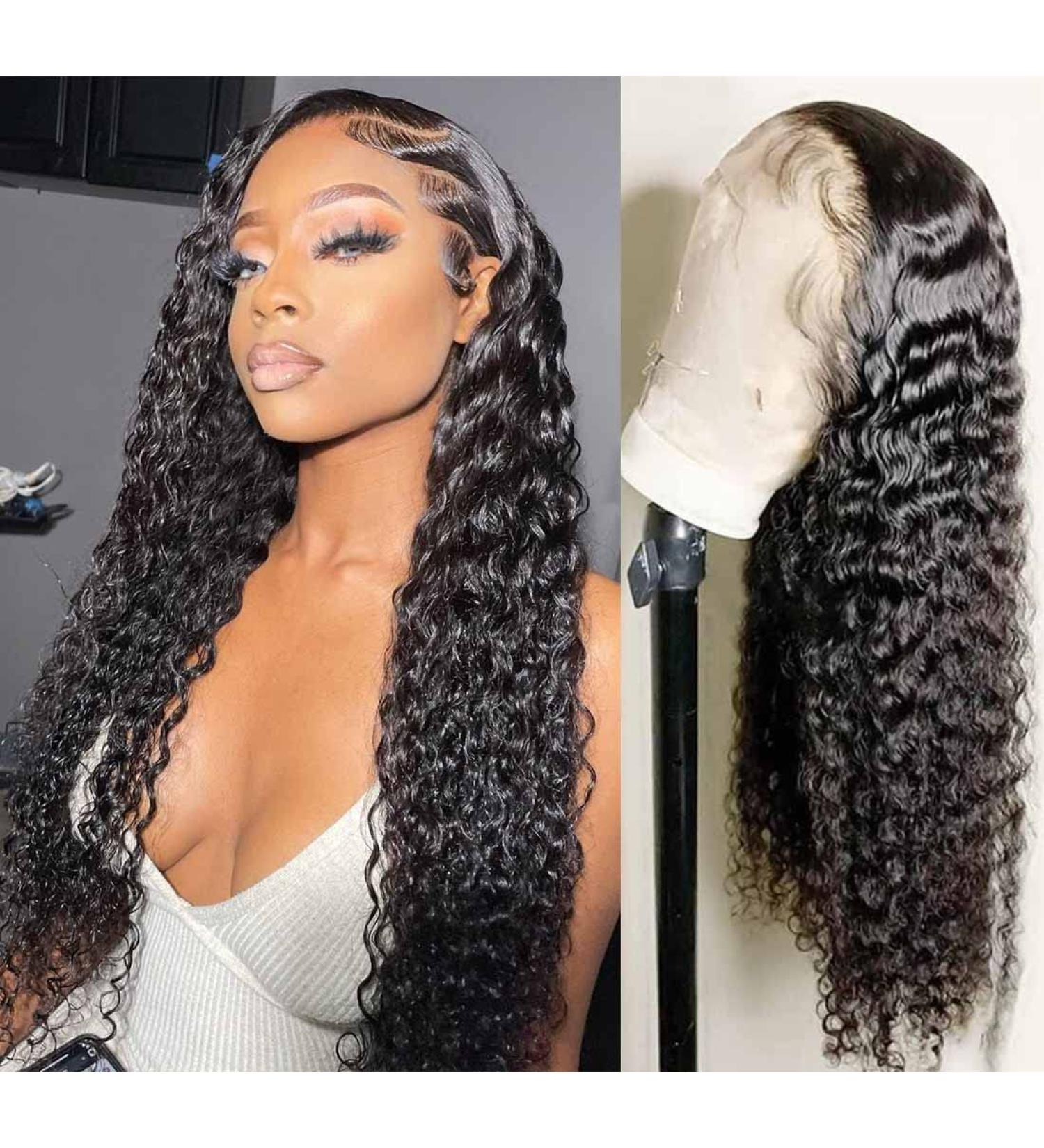 Xudoufu 26 Inch Deep Wave Human Hair Front Wig for Black Women | Pre Plucked 13x4 HD Transparent Lace | 150 Density Natural Color | Baby Hair Included - Buy Online on GoSupps.com