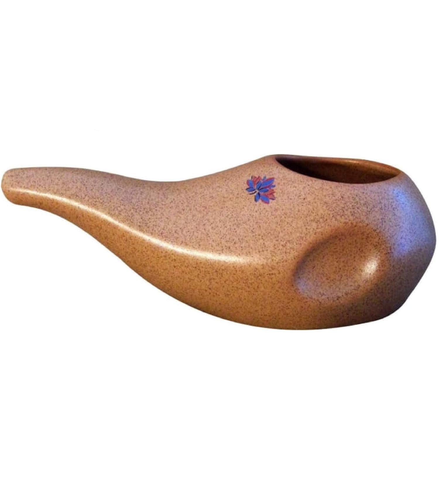 Ergonomically Designed Hand-made Ceramic Neti Pot - Sattvic Path | Clay Brown - Buy Online on GoSupps.com