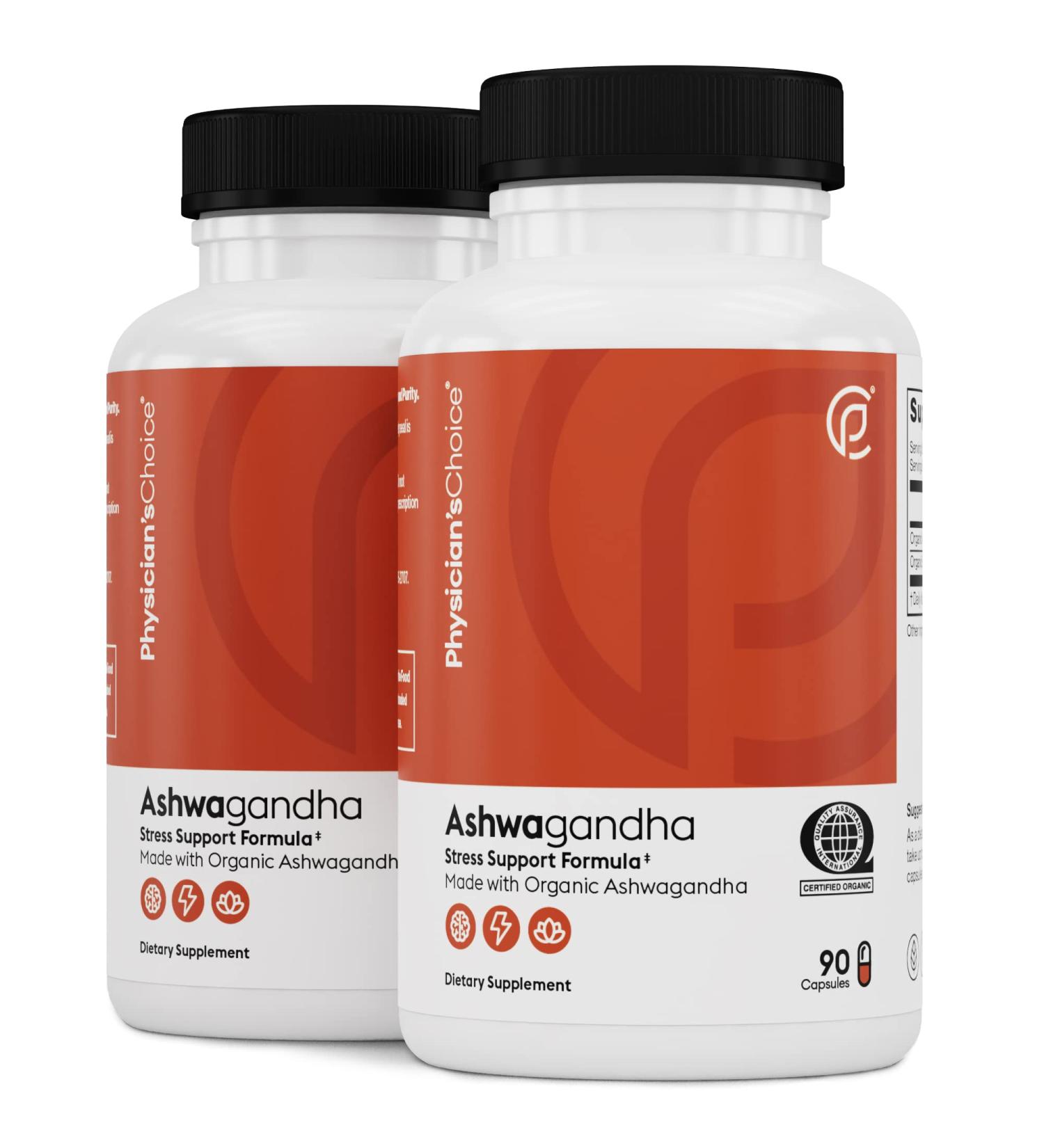 Physician's CHOICE Organic Ashwagandha 1950mg with Black Pepper Extract - Stress & Mood Support - 90 Veggie Capsules x2 - Buy Online on GoSupps.com