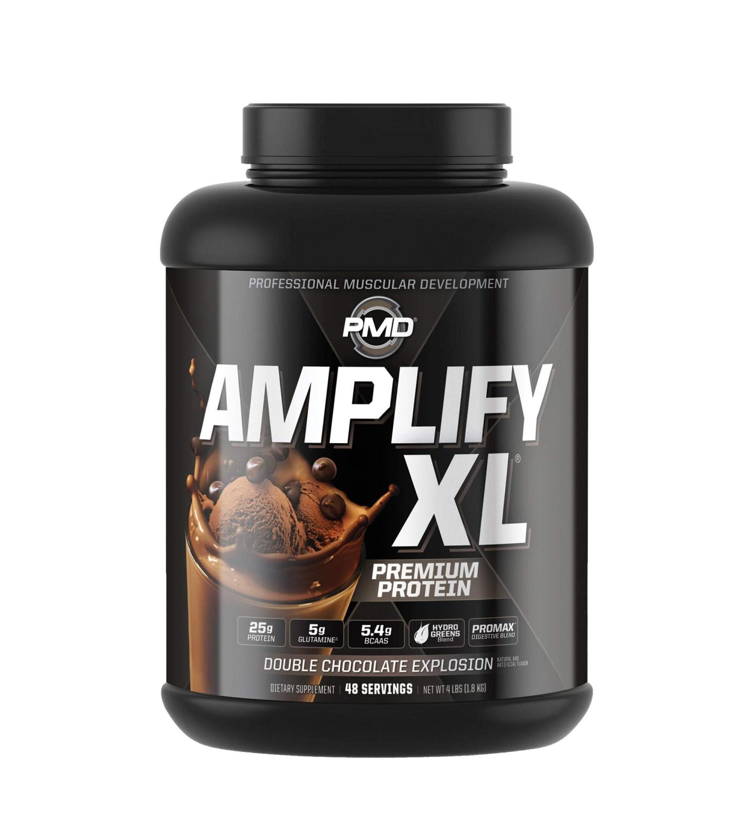 PMD Sports Amplify XL Premium Whey Protein Supplement Hydro Greens Blend - Glutamine and Whey Protein Matrix with Superfood for Muscle Strength and Recovery - Double Chocolate Explosion (48 Servings) Chocolate 4 Pound (Pac  - Buy Online on GoSupps.com