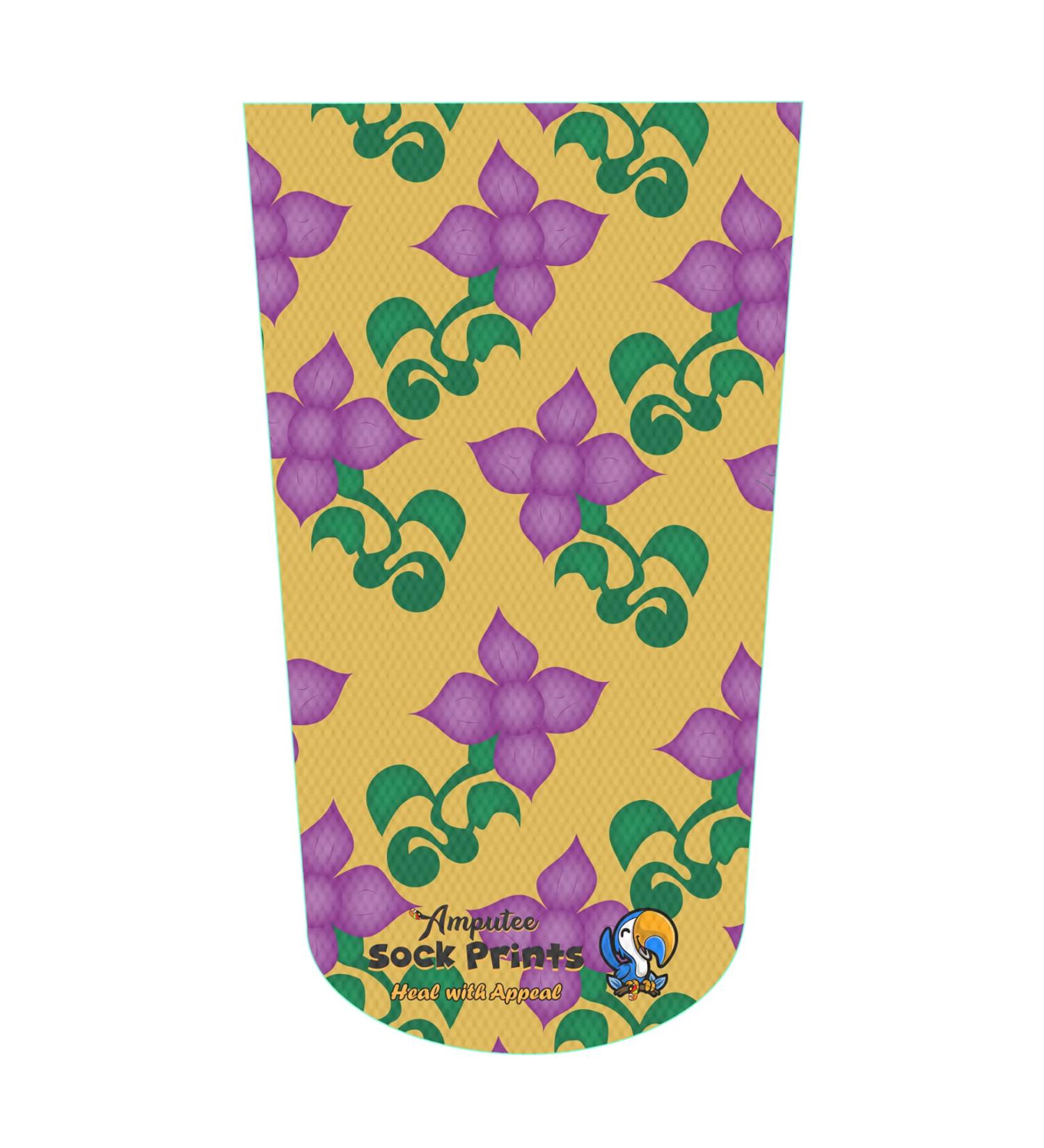 Purple Geo Flowers Gold Background Amputee Stump Sock - 3 Ply V1 - Heal with Appeal - Buy Online on GoSupps.com