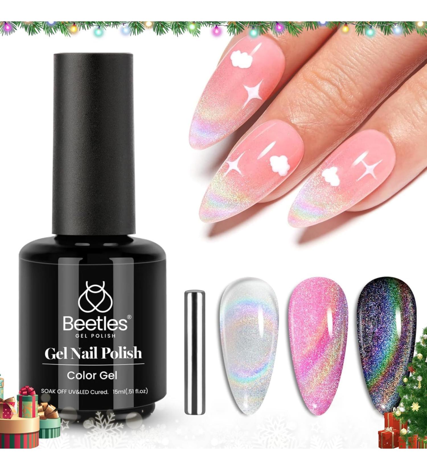 Beetles 15ml Holographic Cat Eye Gel Polish with Magnetic Stick - Rainbow Effect | Soak Off UV Polish for DIY Nail Art | Fall & Christmas Nails - Buy Online on GoSupps.com