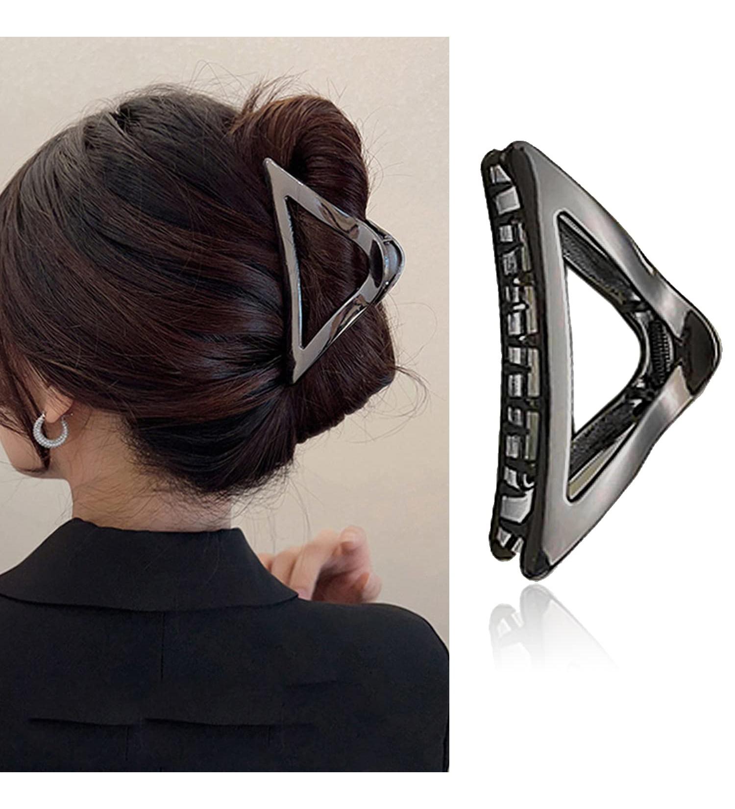 Elegant Gunmetal Triangle Metal Hair Clip for Women and Girls - Strong Hold for Daily Wear and Party - Fashionable and Versatile (Gunmetal) - Buy Online on GoSupps.com