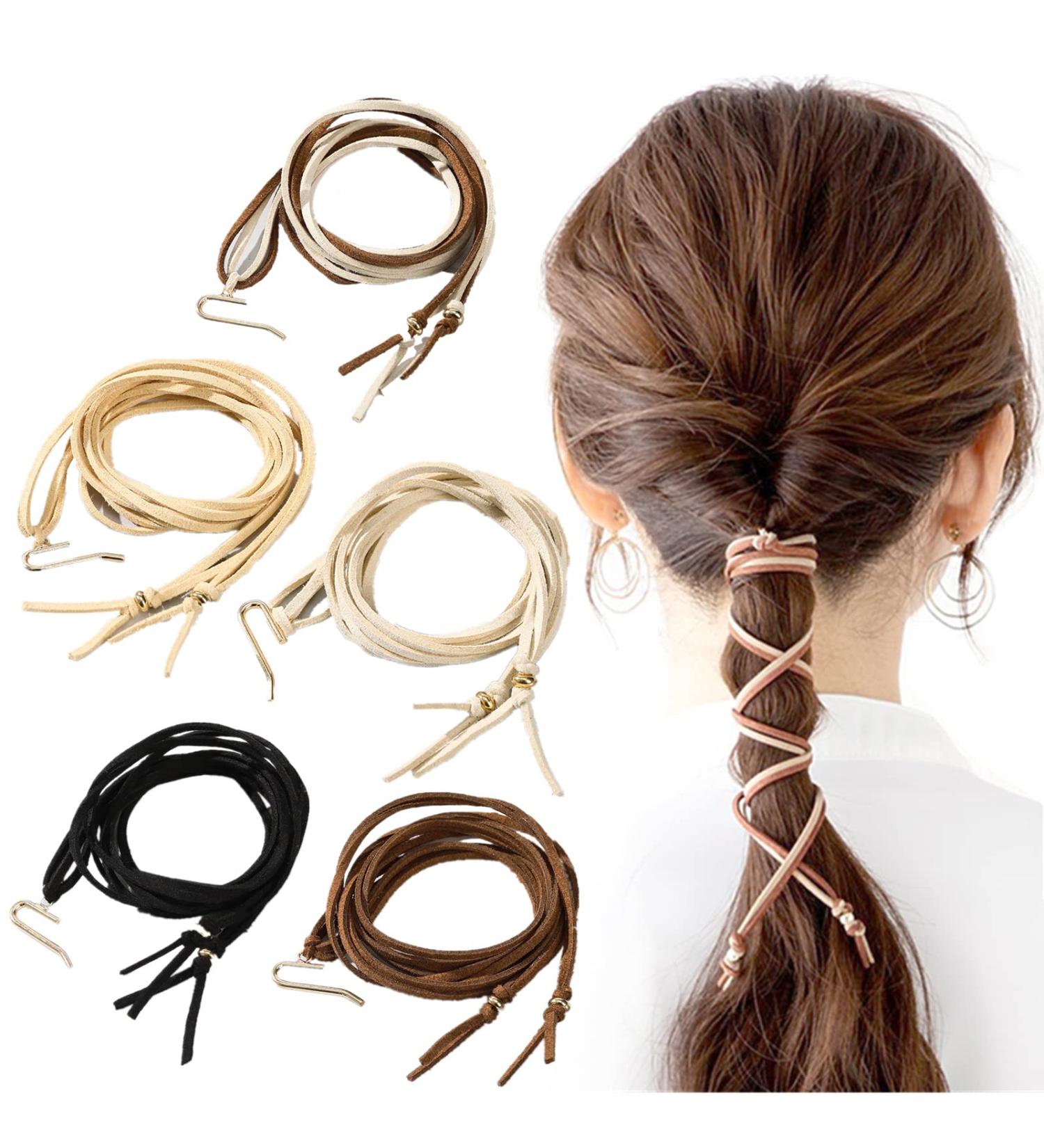LURVFUEH 5 PCS Leather Hair Ties - Stylish Ponytail Braids for Women and Girls (5 Colors) - Buy Online on GoSupps.com