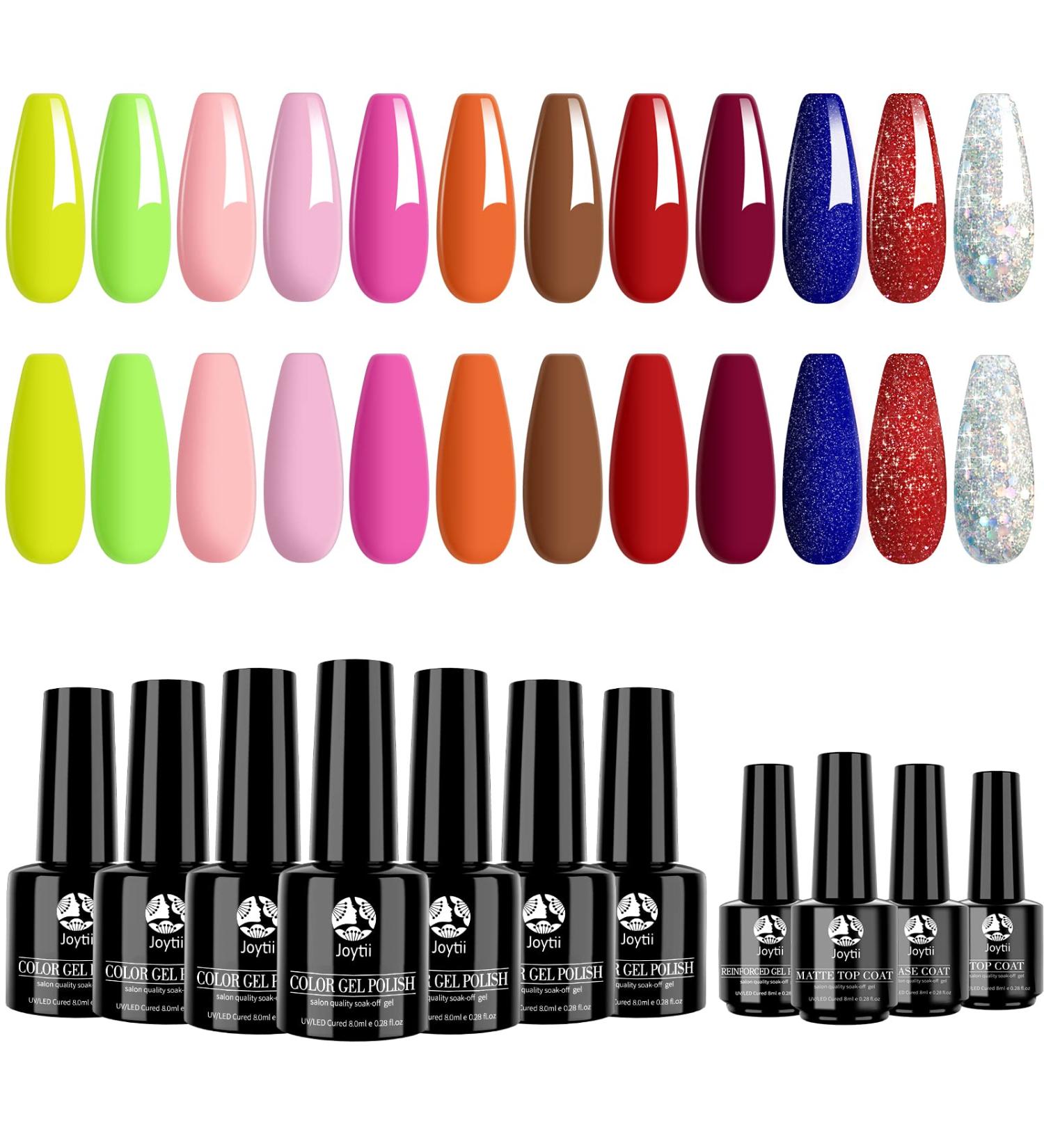 Joytii 12Pcs Neon Gel Nail Polish Set with Base & Top Coat - Perfect for Manicure & Pedicure - Buy Online on GoSupps.com